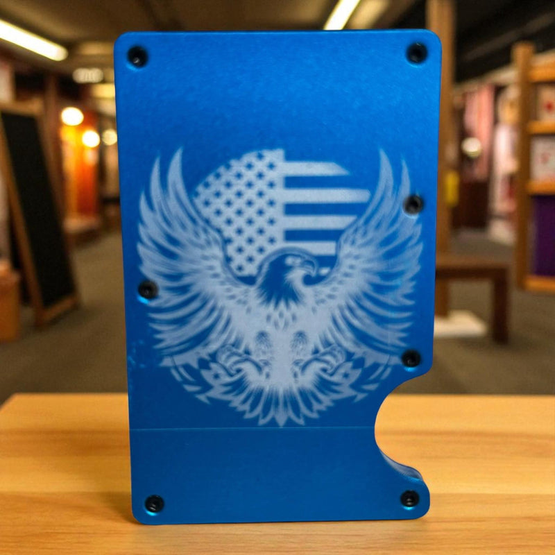 Aluminum Wallet - Eagle with flag (blue)