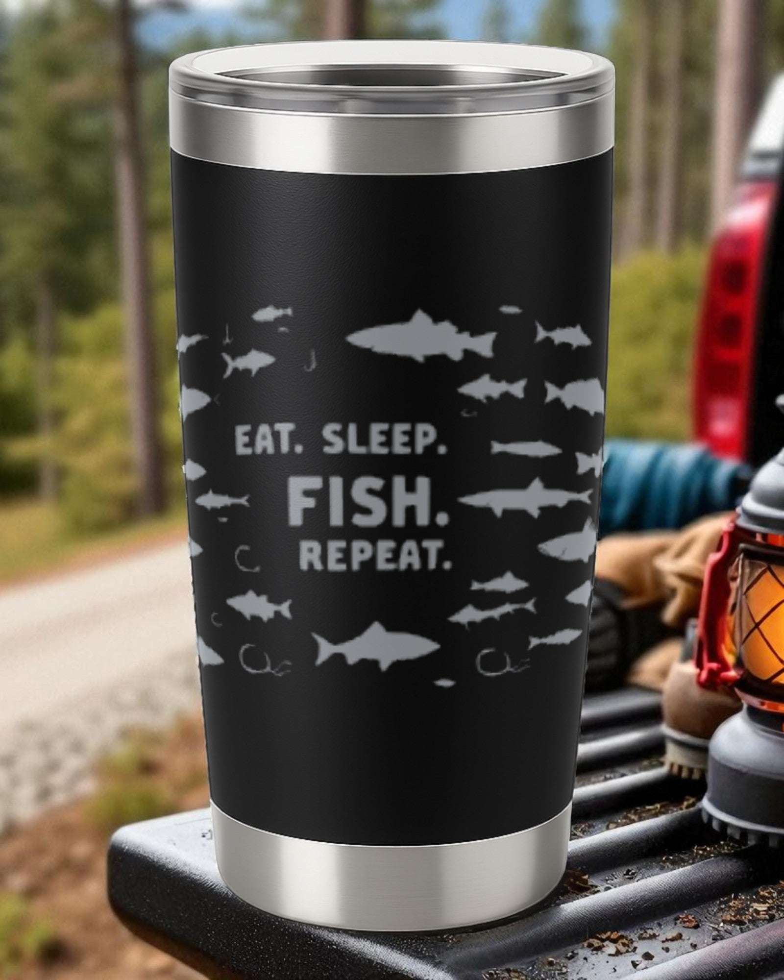 Eat. Sleep. Fish. Repeat. – Fishing Tumbler Ctrl-Alt-Engrave