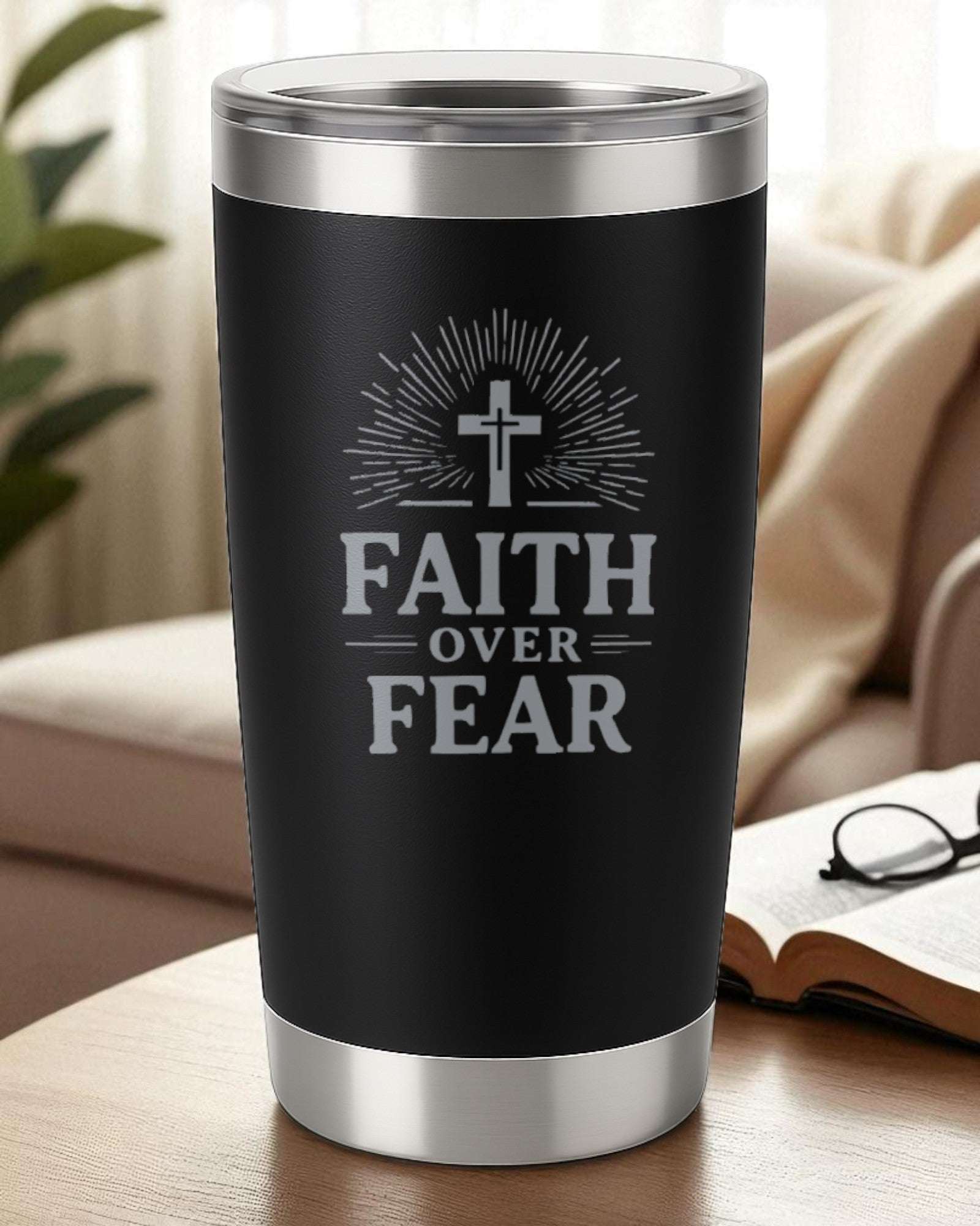 Faith Over Fear – Inspirational Christian Tumbler Ctrl-Alt-Engrave