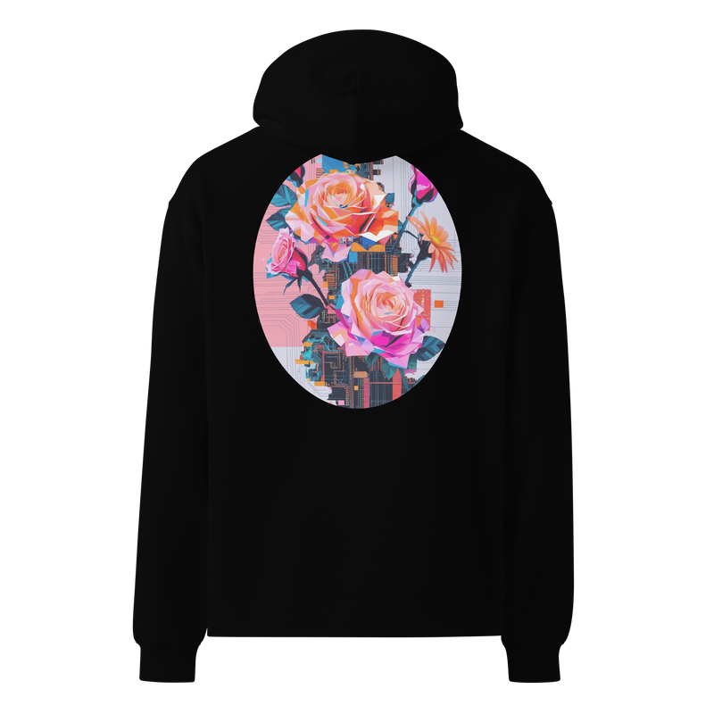 Pixel Bloom – Glitch Floral Oversized Hoodie | Unisex Streetwear Aesthetic | Ctrl‑Alt‑Engrave