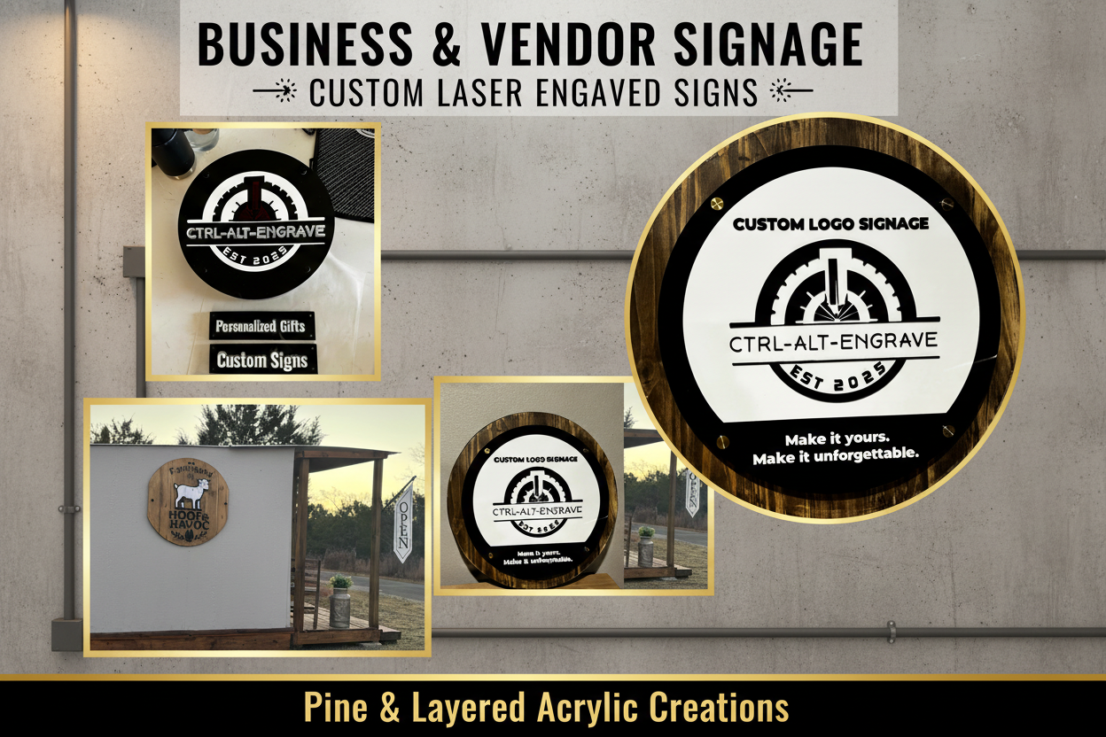 Custom laser engraved business signs and vendor signage