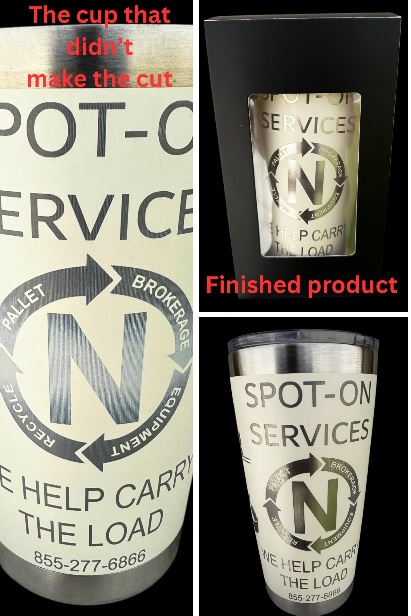 Custom engraved 20oz tumbler with company logo and high-contrast finish, suitable for business promotions and client gifts.