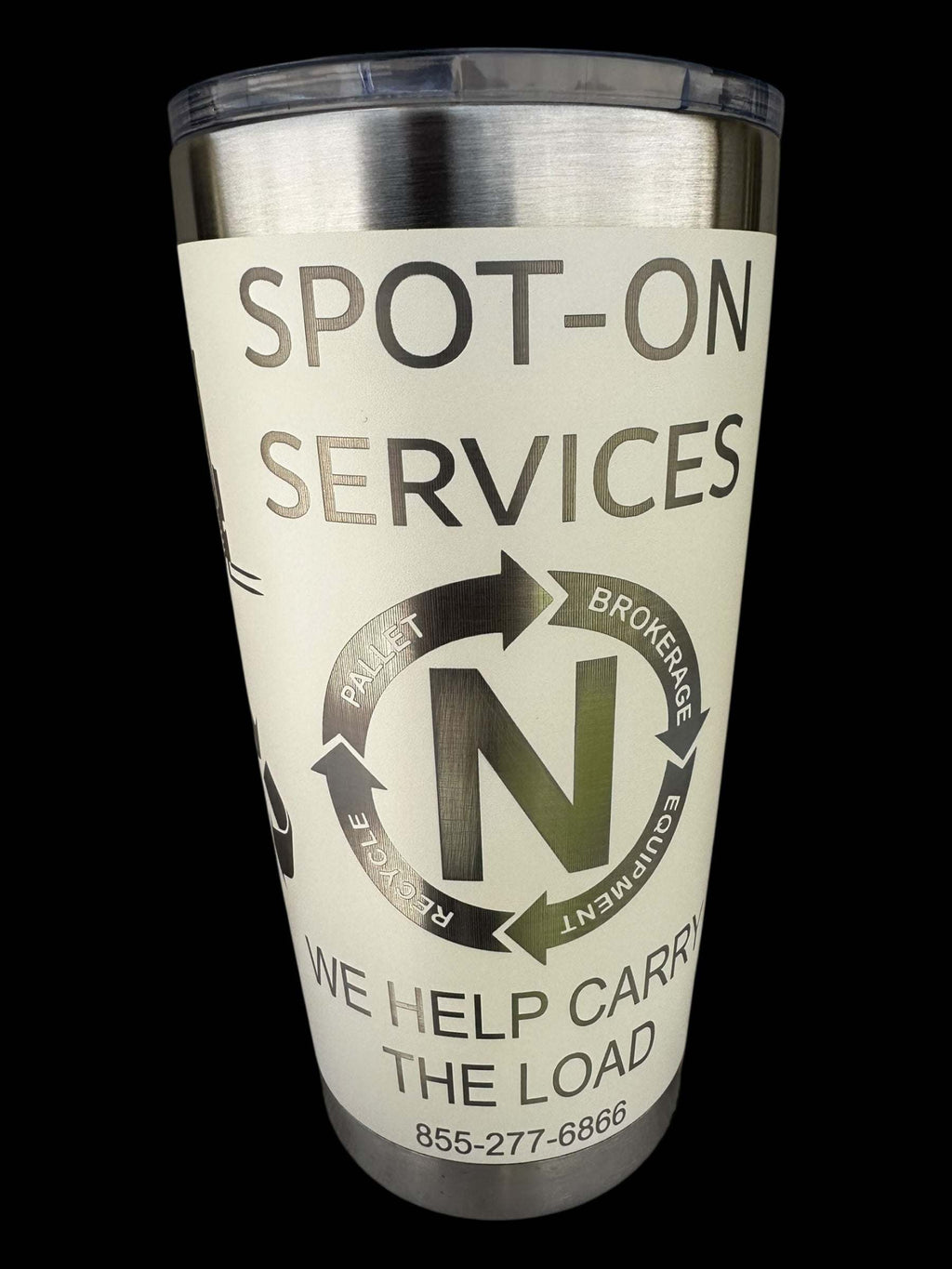 Custom engraved 20oz tumbler with logo for business promo gift.