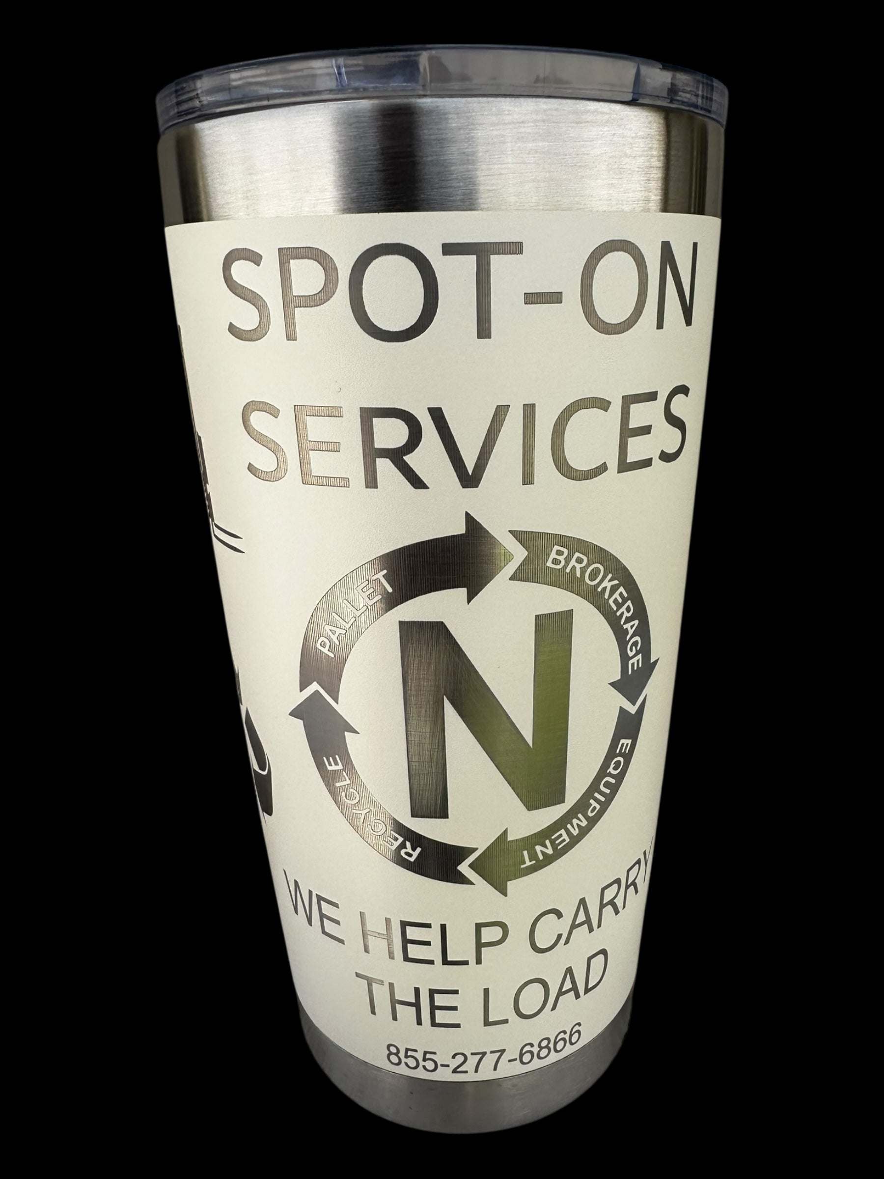 Custom engraved 20oz tumbler with logo for business promo gift.
