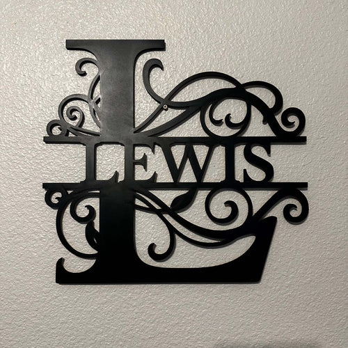 Decorative wall art with 'LEWIS' on a plain background