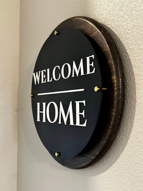18" Welcome Home Decor Sign - Pine & Layered Acrylic Ctrl-Alt-Engrave