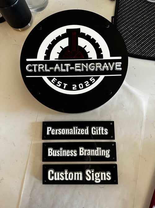 11.5" Vendor Canopy Sign - Layered Acrylic with Hanging Panels Ctrl-Alt-Engrave