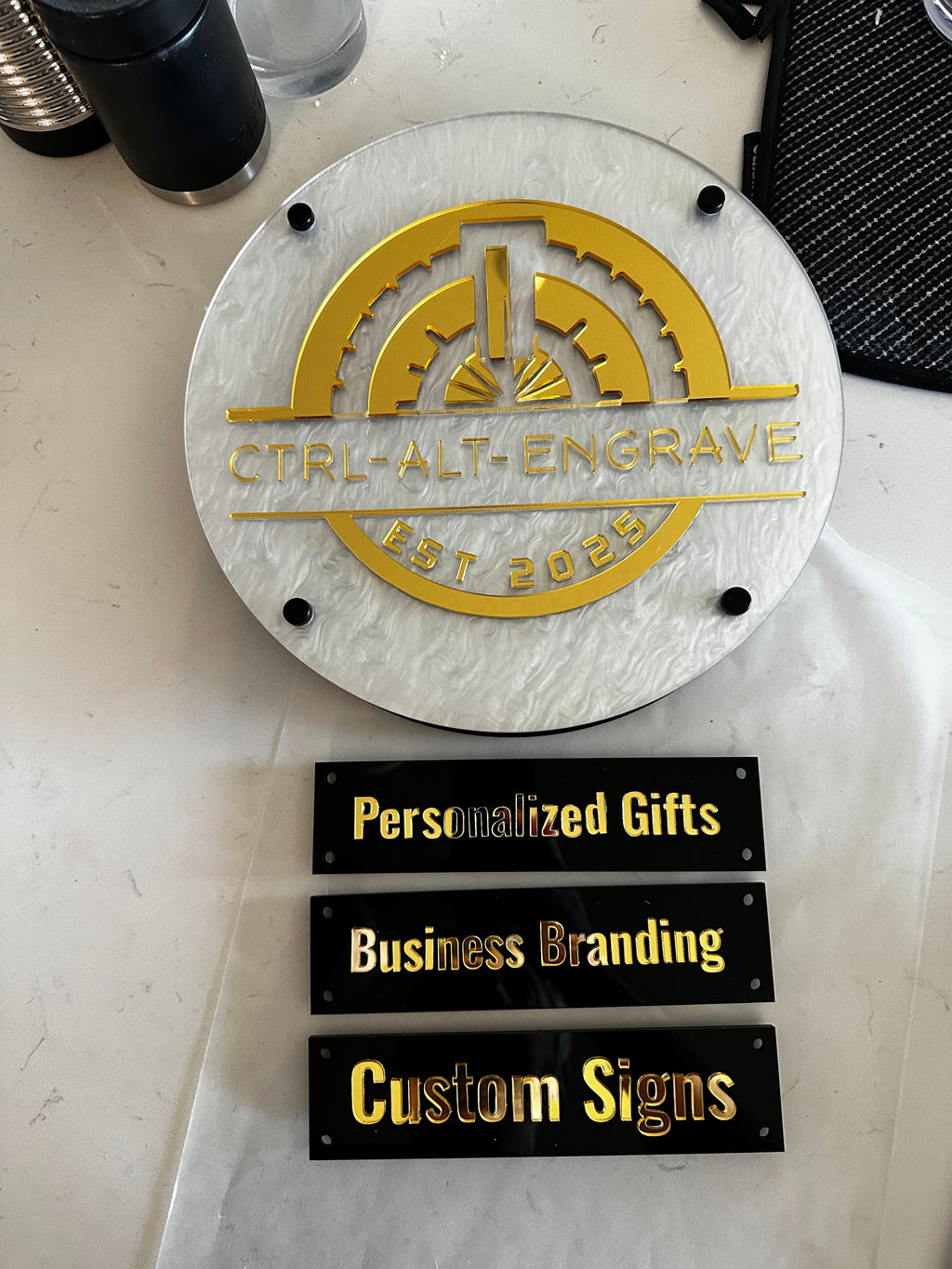 11.5" Vendor Canopy Sign - Layered Acrylic with Hanging Panels Ctrl-Alt-Engrave