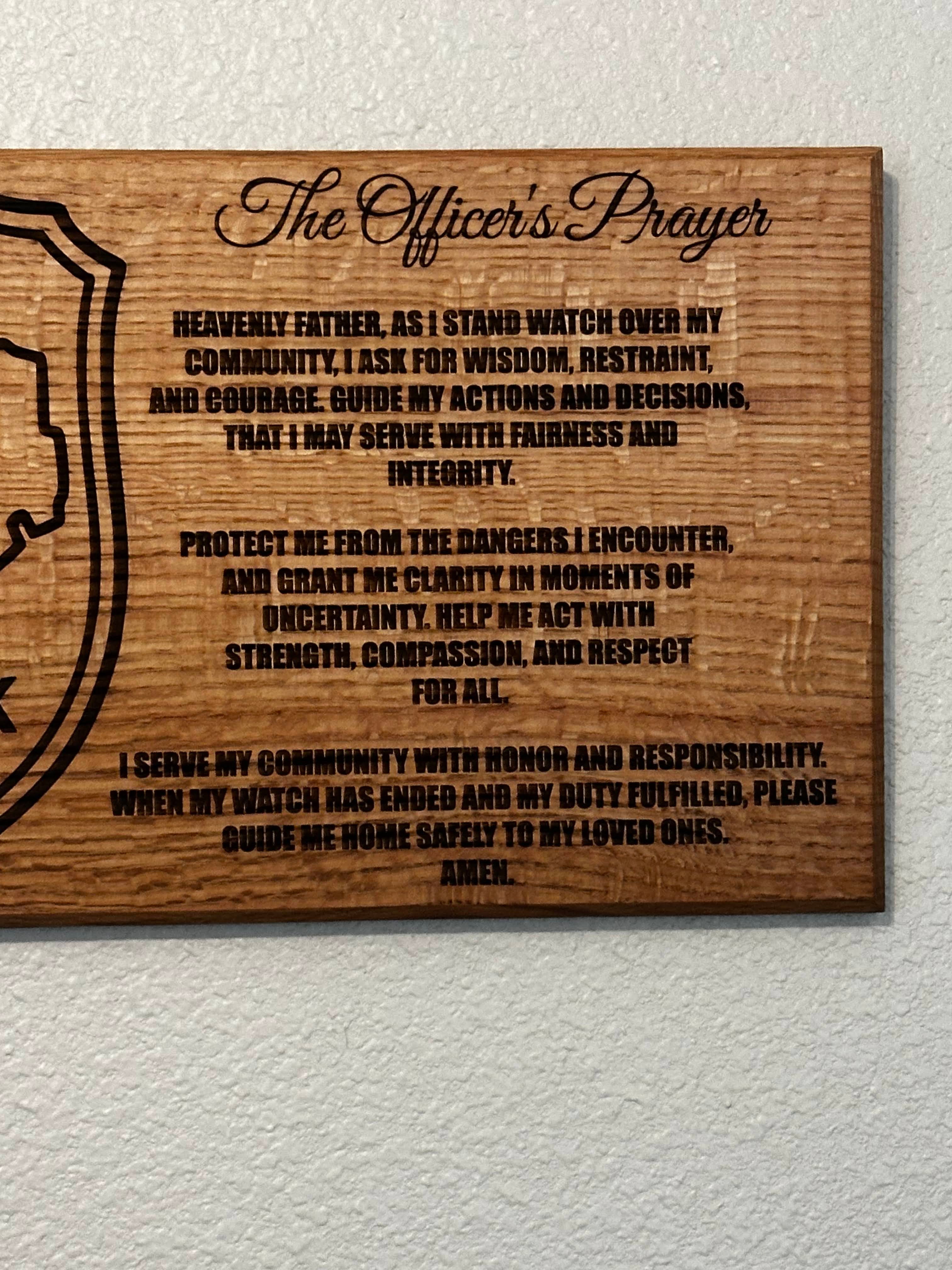 Officer Prayer Sign - 11"x24" Handcrafted Wood Sign