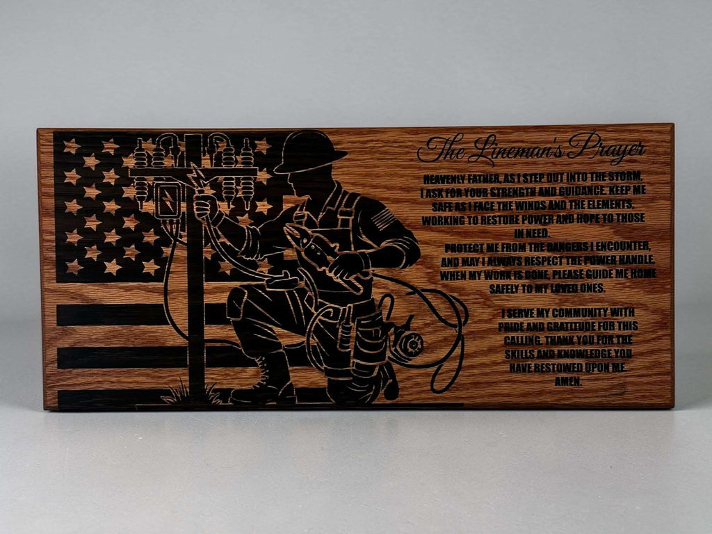 Lineman Prayer Sign - 11"x24" Handcrafted Wood Sign Ctrl-Alt-Engrave