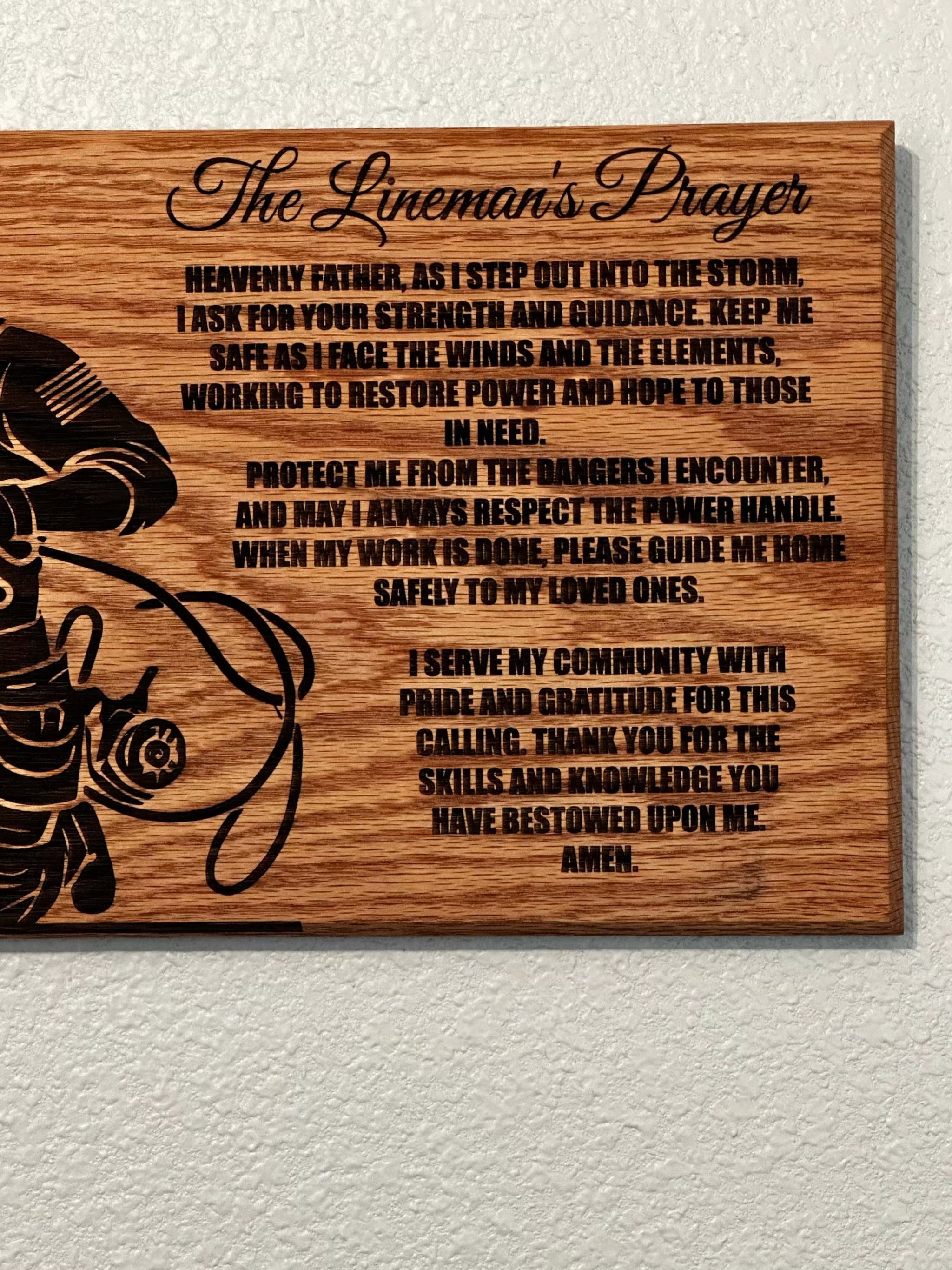 Lineman Prayer Sign - 11"x24" Handcrafted Wood Sign Ctrl-Alt-Engrave