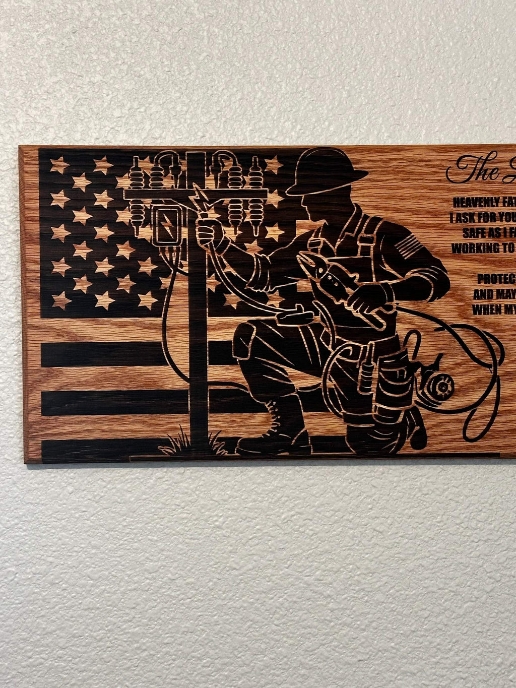 Lineman Prayer Sign - 11"x24" Handcrafted Wood Sign Ctrl-Alt-Engrave