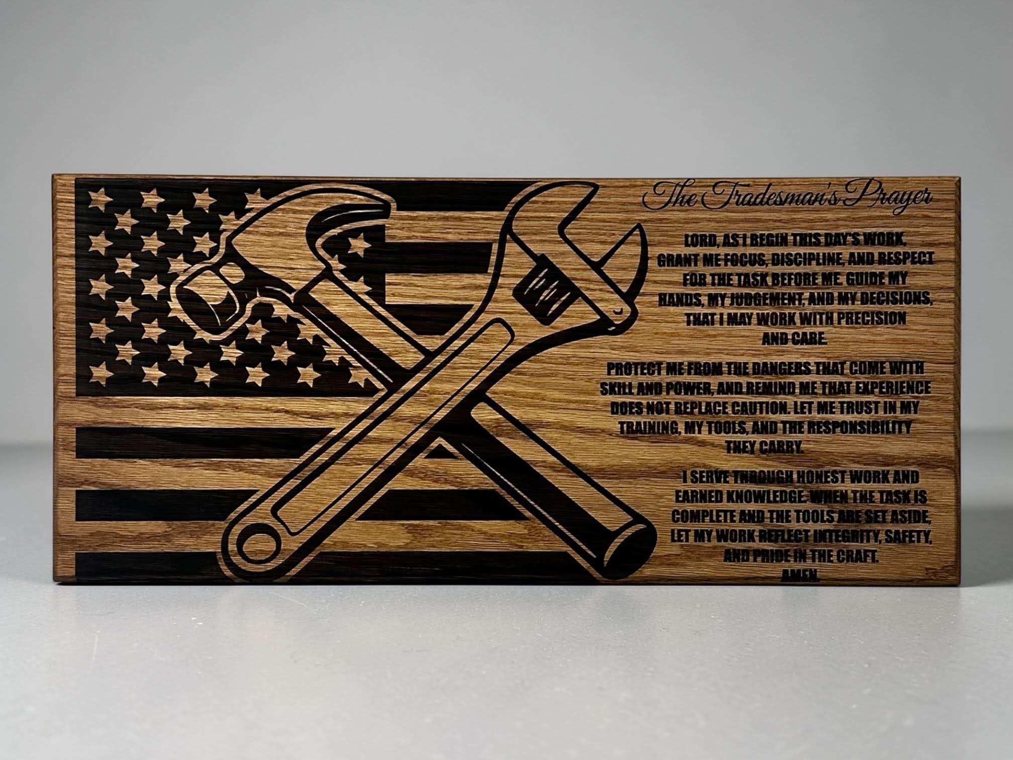 Tradesman Prayer Sign - 11"x24" Handcrafted Wood Sign Ctrl-Alt-Engrave