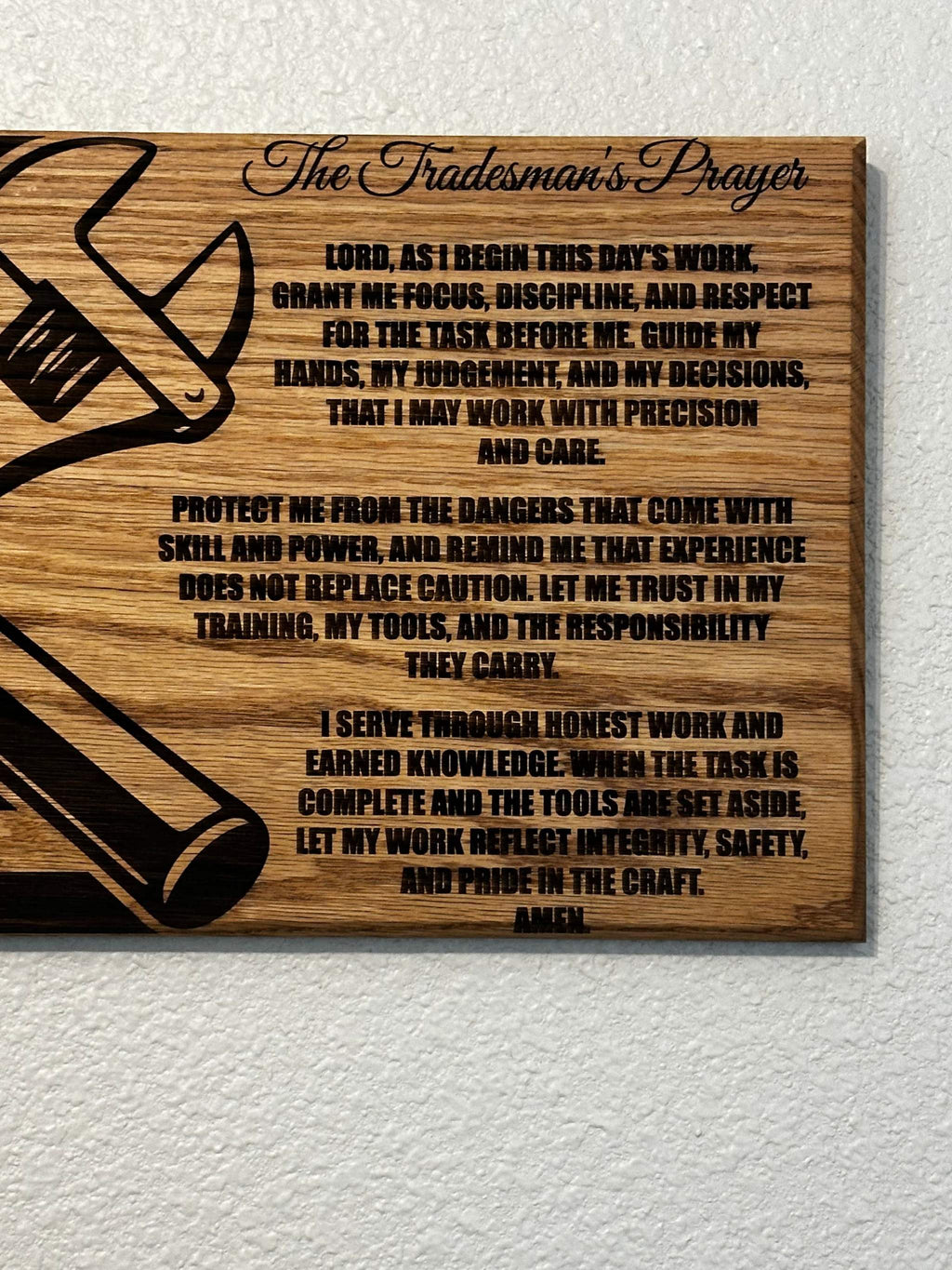 Tradesman Prayer Sign - 11"x24" Handcrafted Wood Sign Ctrl-Alt-Engrave