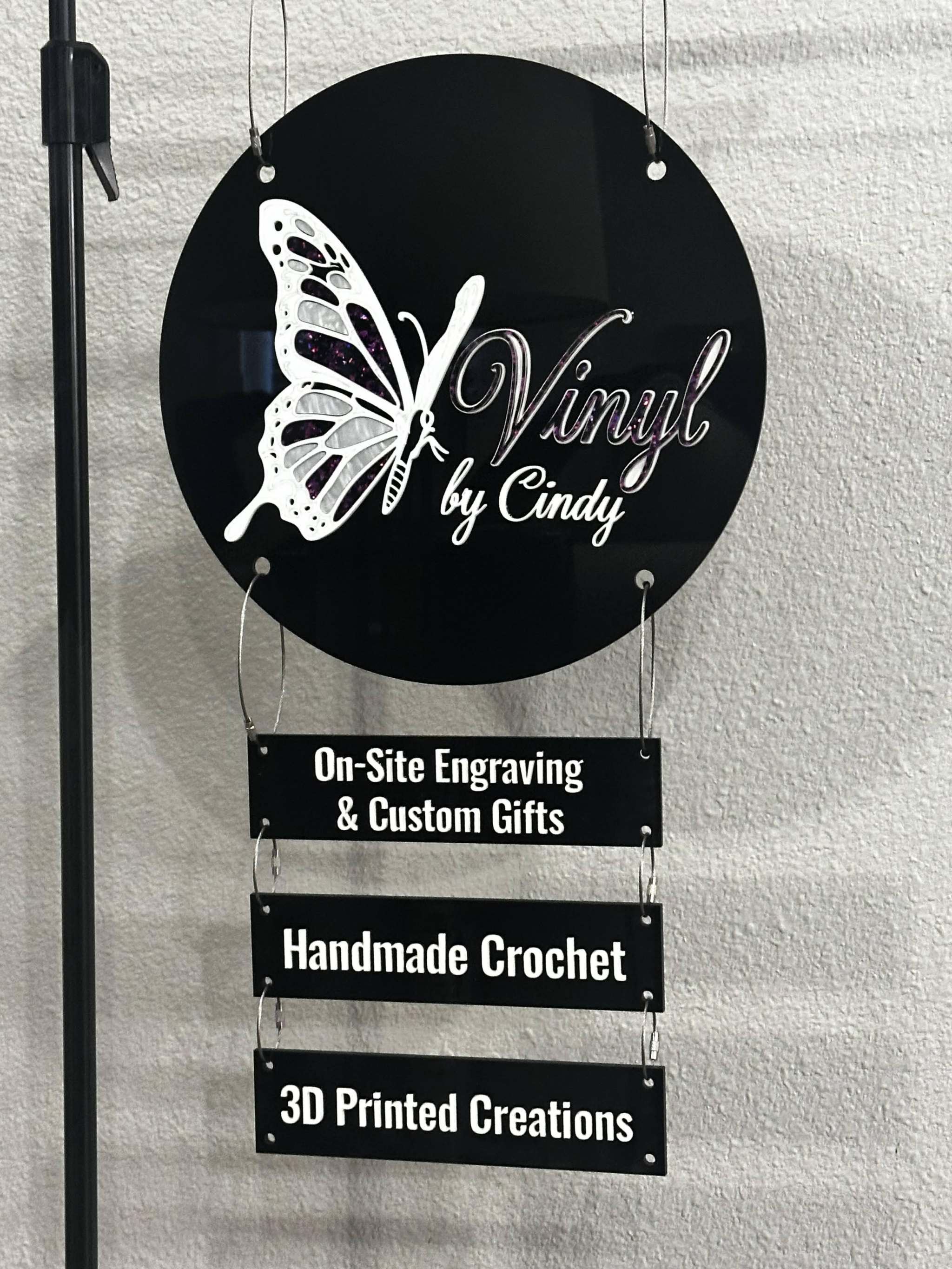 Custom Vendor Booth Sign System | Modular Hanging Acrylic Sign with Drop-Down Panels Ctrl-Alt-Engrave