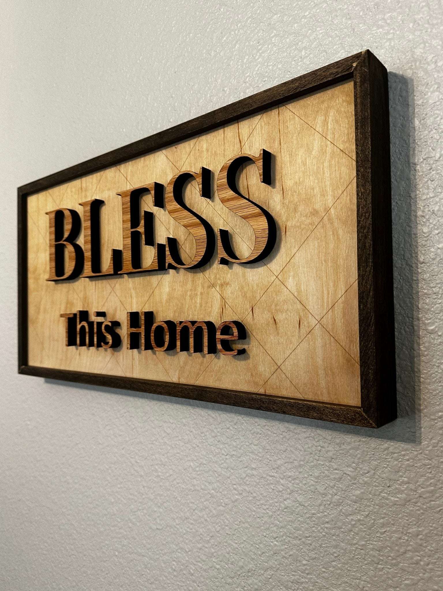 Bless This Home Framed Wood Sign | Raised Letter Wall Decor Ctrl-Alt-Engrave