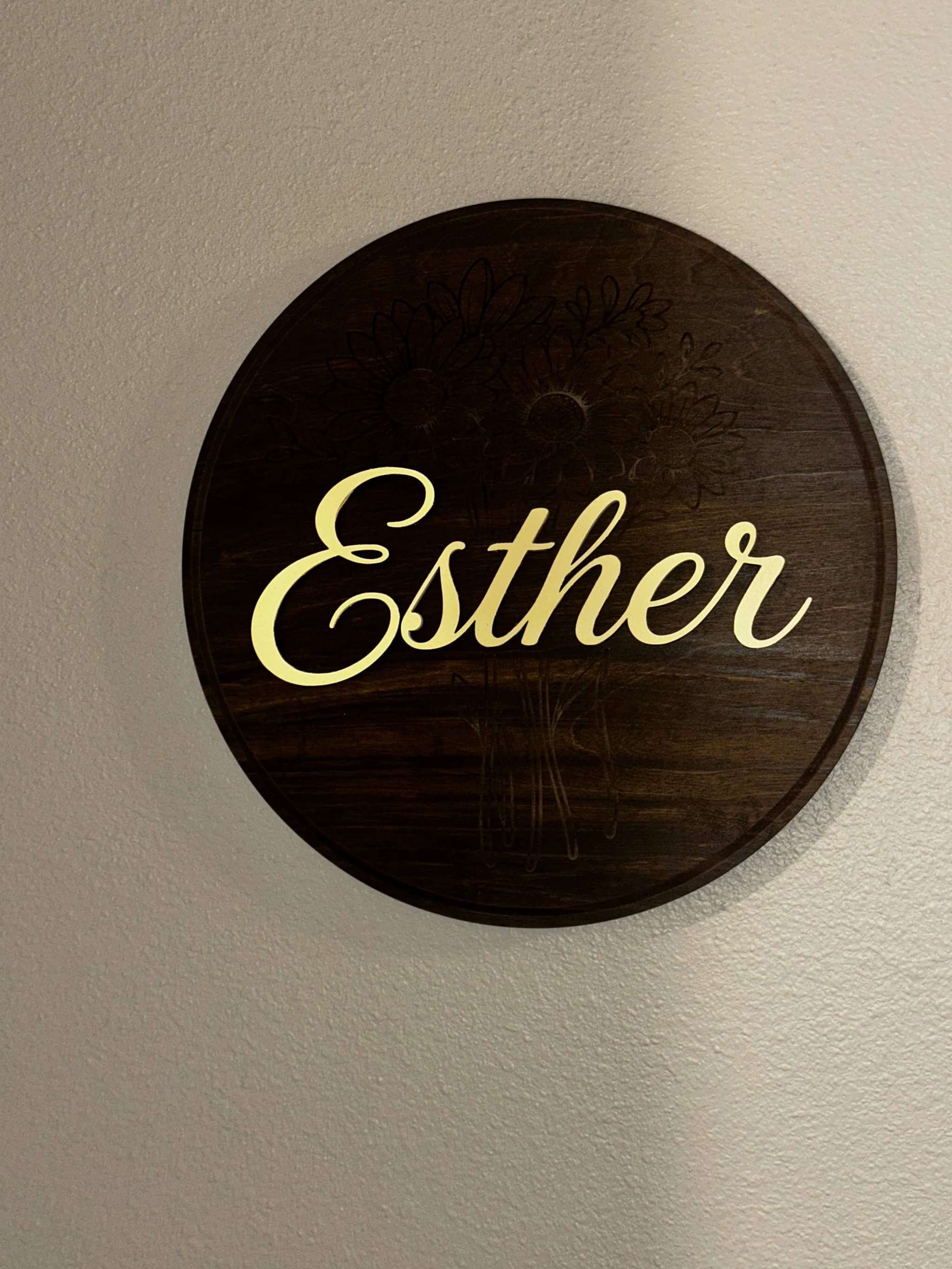 Custom Floral Name Sign | Personalized Round Wood Wall Decor Ctrl-Alt-Engrave