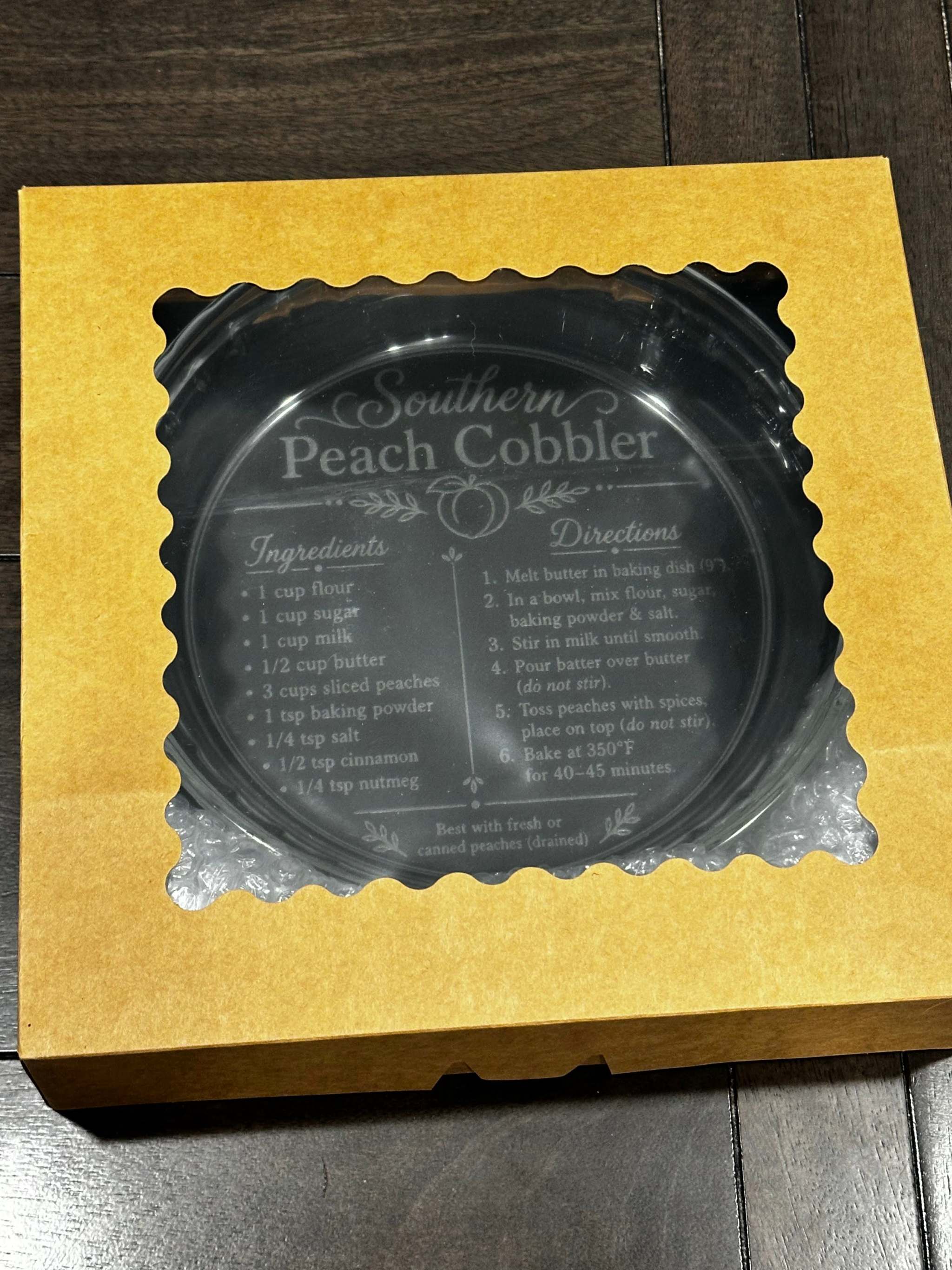 Southern Peach Cobbler Recipe Pie Dish | Engraved Glass Baking Dish Ctrl-Alt-Engrave