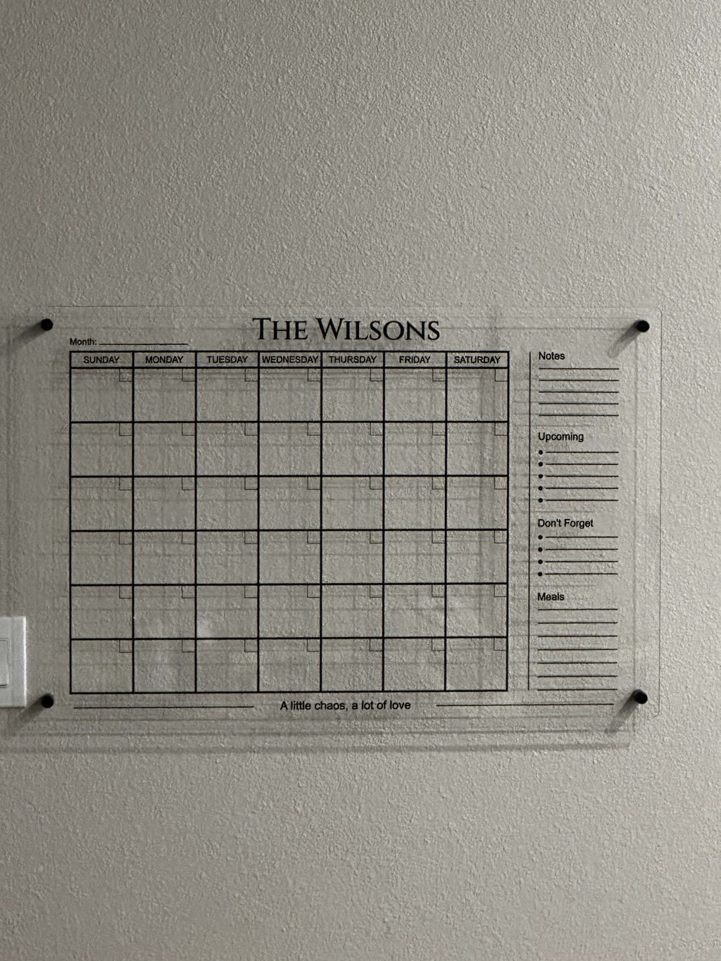 Personalized Acrylic Family Calendar | Custom Wet-Erase Wall Command Center Ctrl-Alt-Engrave