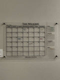 Custom personalized acrylic family calendar wall organizer with wet-erase writing and standoff mounts