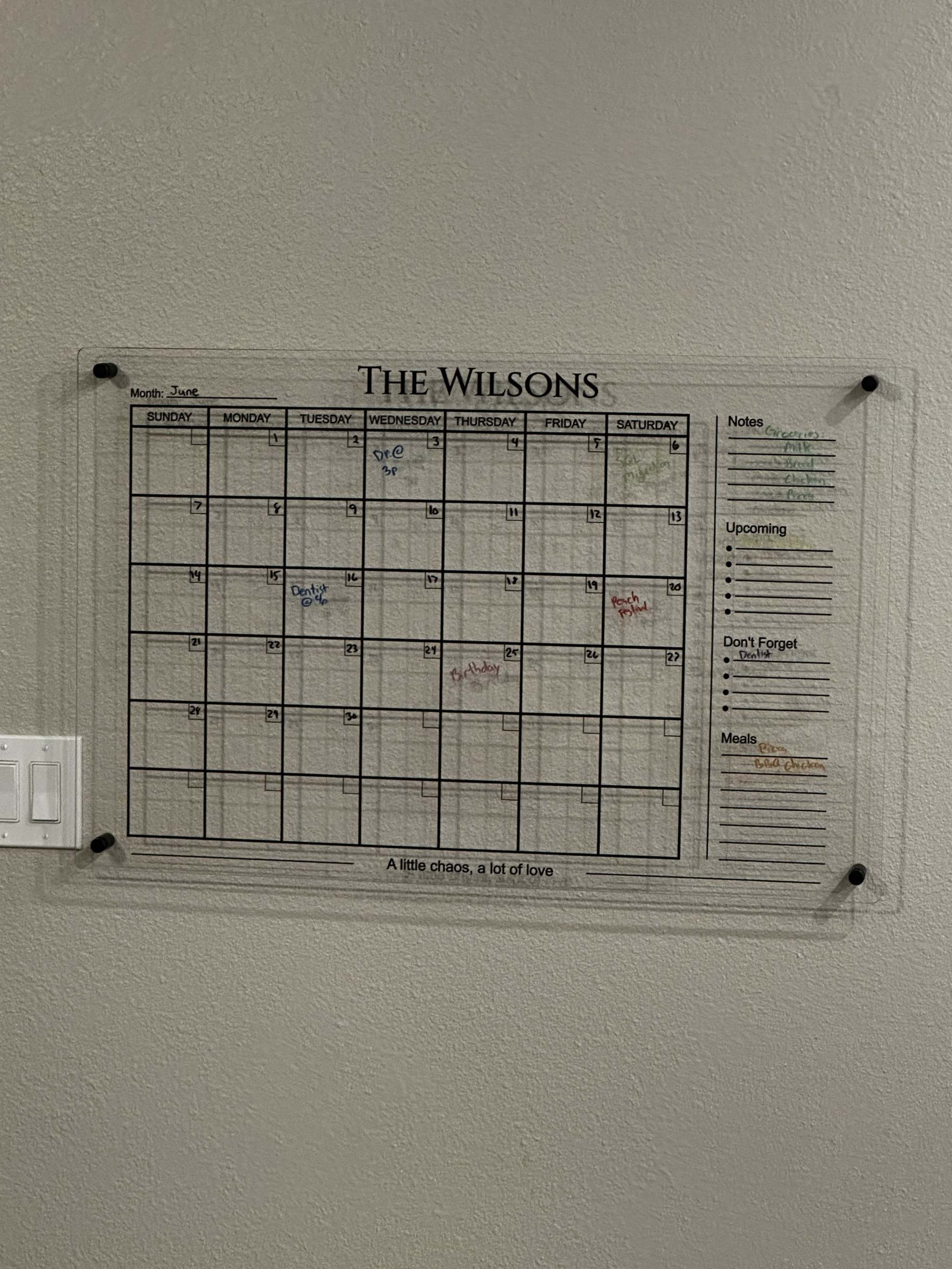 Personalized Acrylic Family Calendar | Custom Wet-Erase Wall Command Center Ctrl-Alt-Engrave