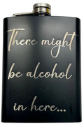Funny Laser Engraved 8oz Flask with humorous text, matte black finish, and leak-proof cap.