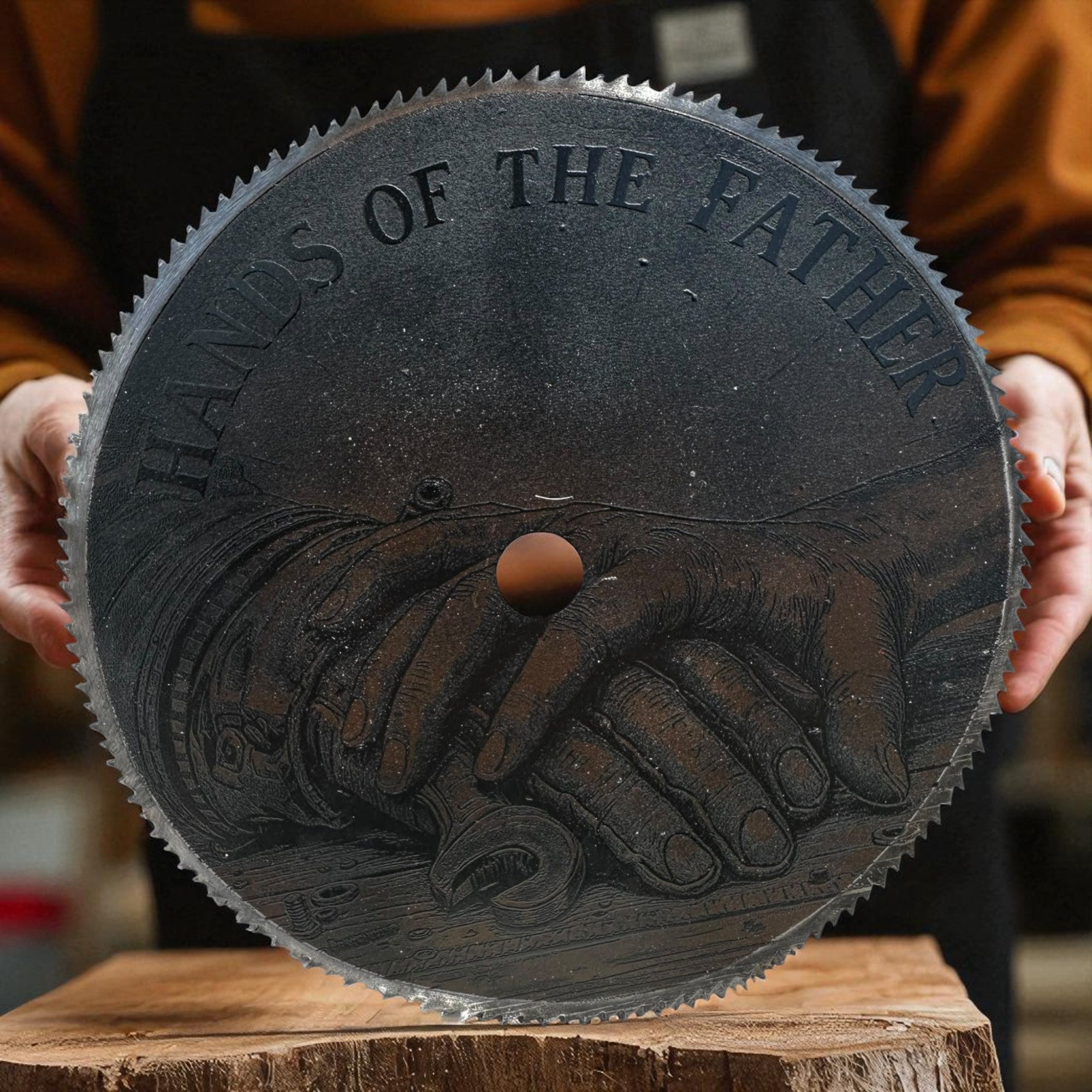 Saw Blade Art — Hands of the Father (7.25") Ctrl‑Alt‑Engrave