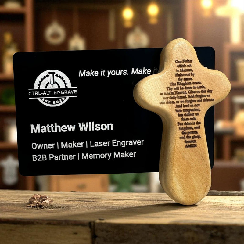 Tiny Cross - The Lord's Prayer (Size Reference: pictured next to business card)