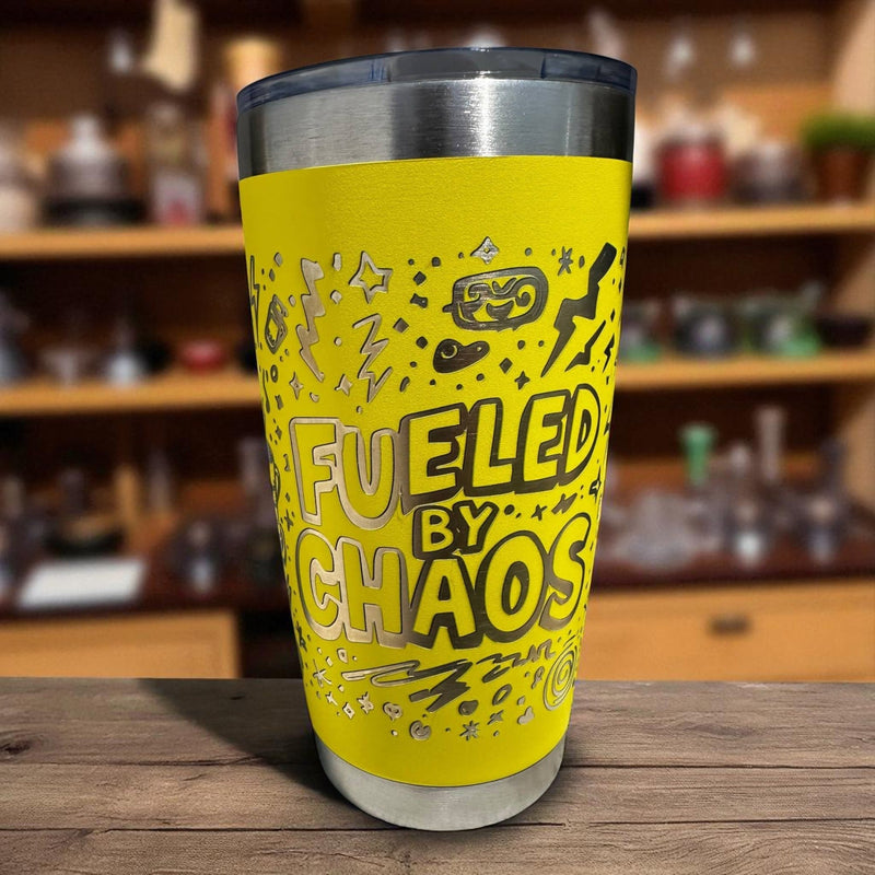 20oz Tumbler - Fueled by chaos (yellow)
