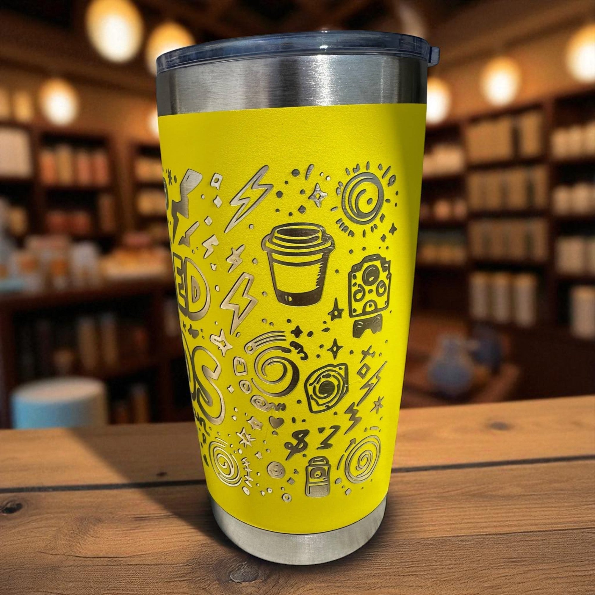 20oz Tumbler — Fueled by chaos (yellow) Ctrl‑Alt‑Engrave