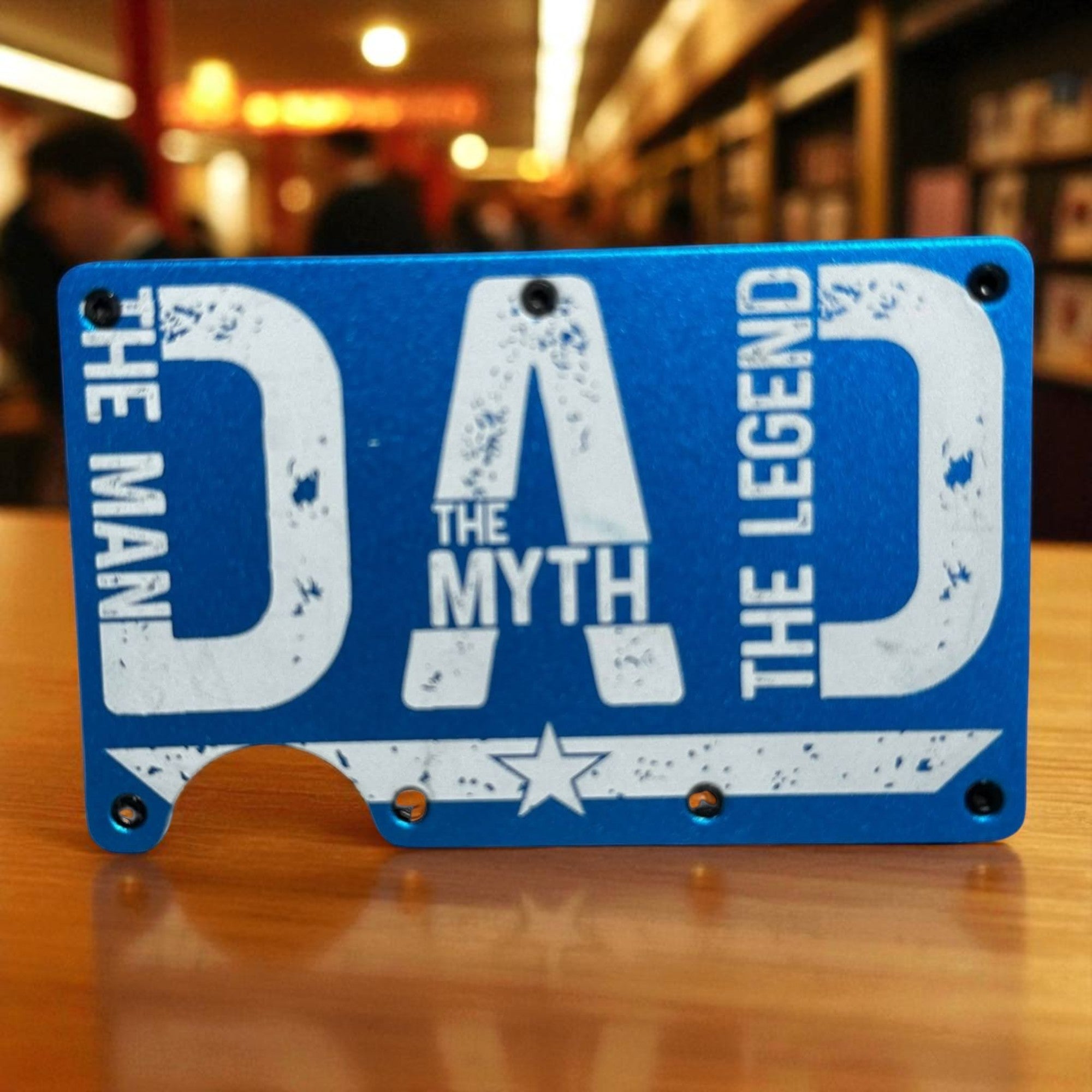 Aluminum Wallet — The man the myth the legend, DAD (blue) Ctrl‑Alt‑Engrave