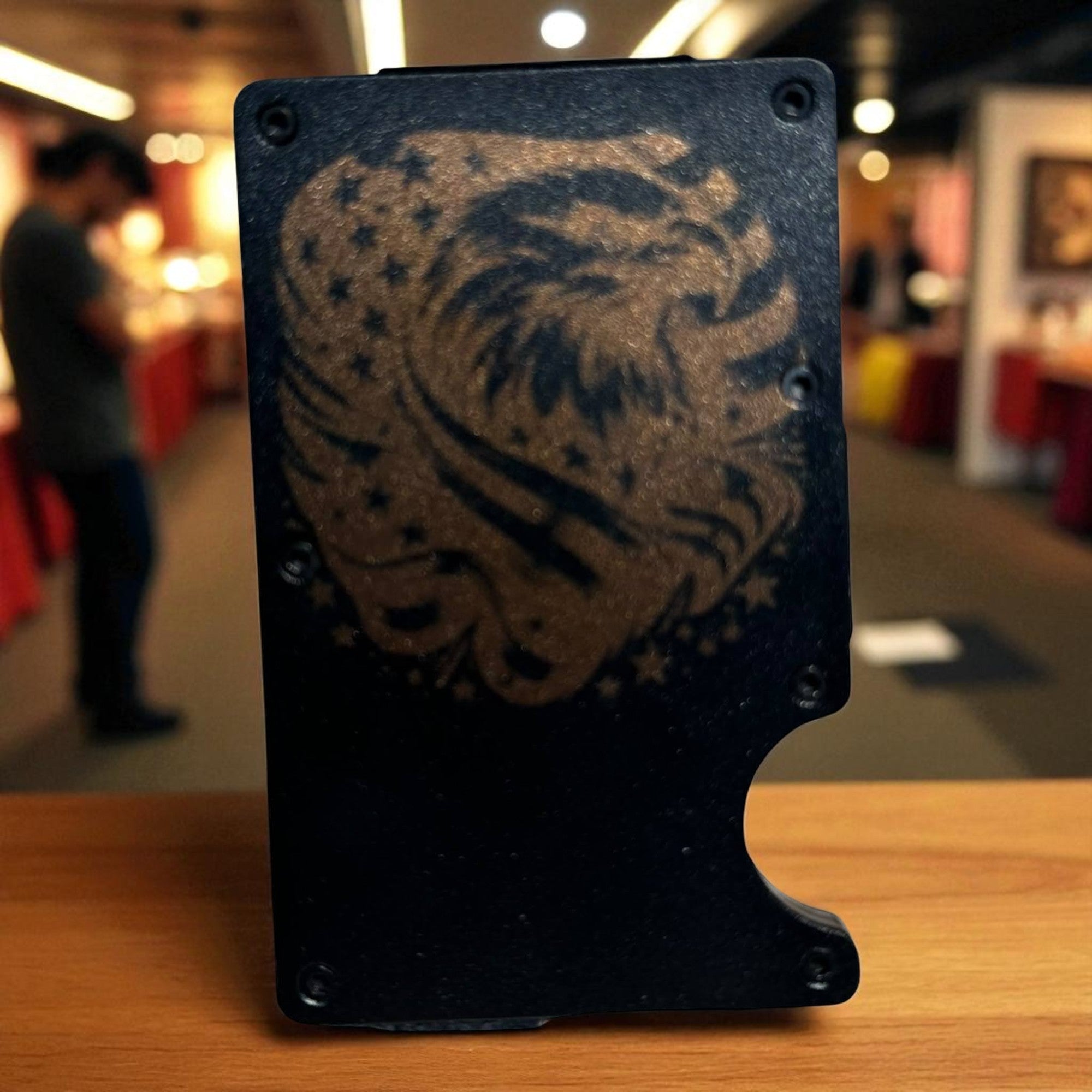 Aluminum Wallet — Eagle with flag (black) Ctrl‑Alt‑Engrave