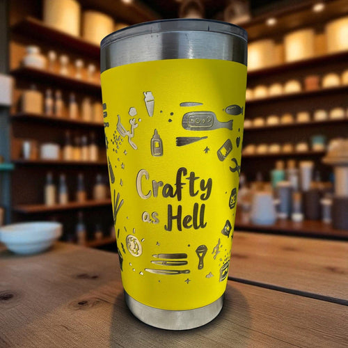 20oz Tumbler — Crafty as hell (yellow) Ctrl‑Alt‑Engrave