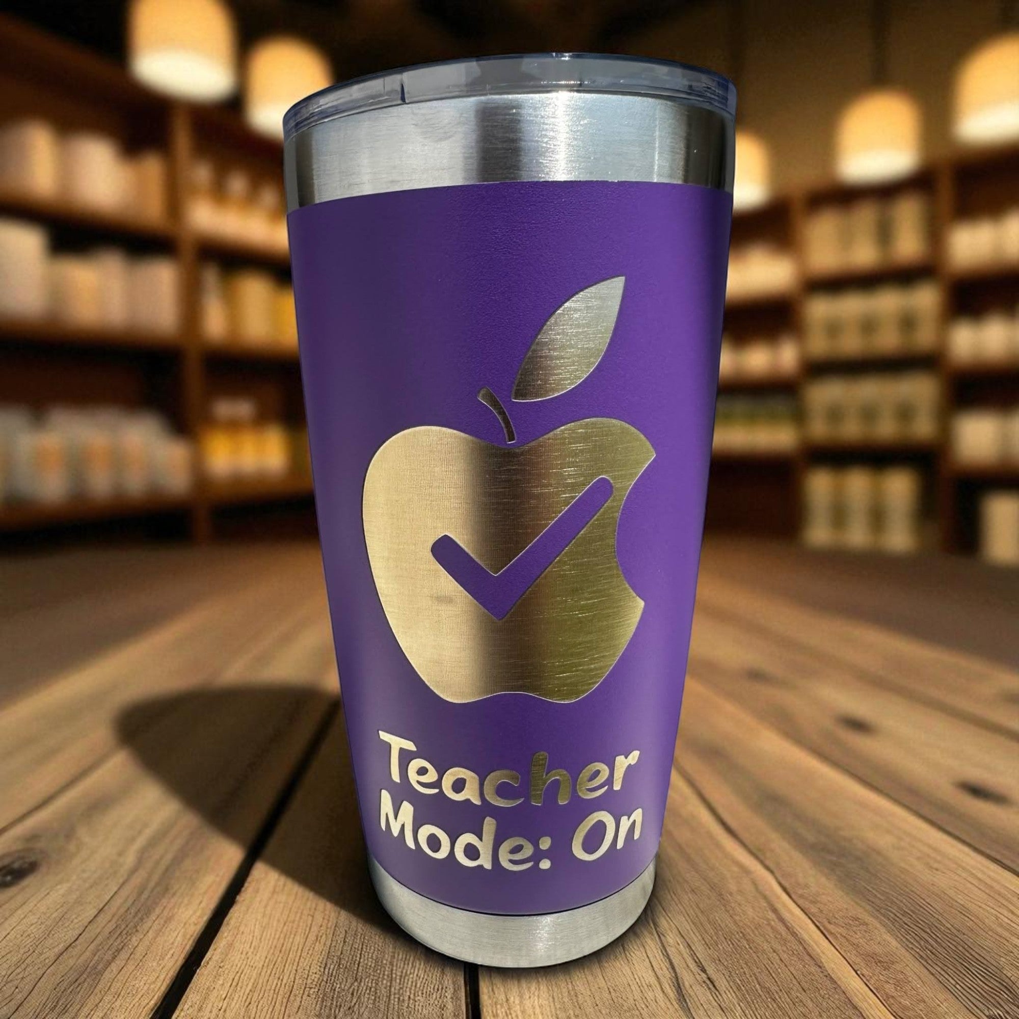 20oz Tumbler — Teacher mode: on (purple) Ctrl‑Alt‑Engrave