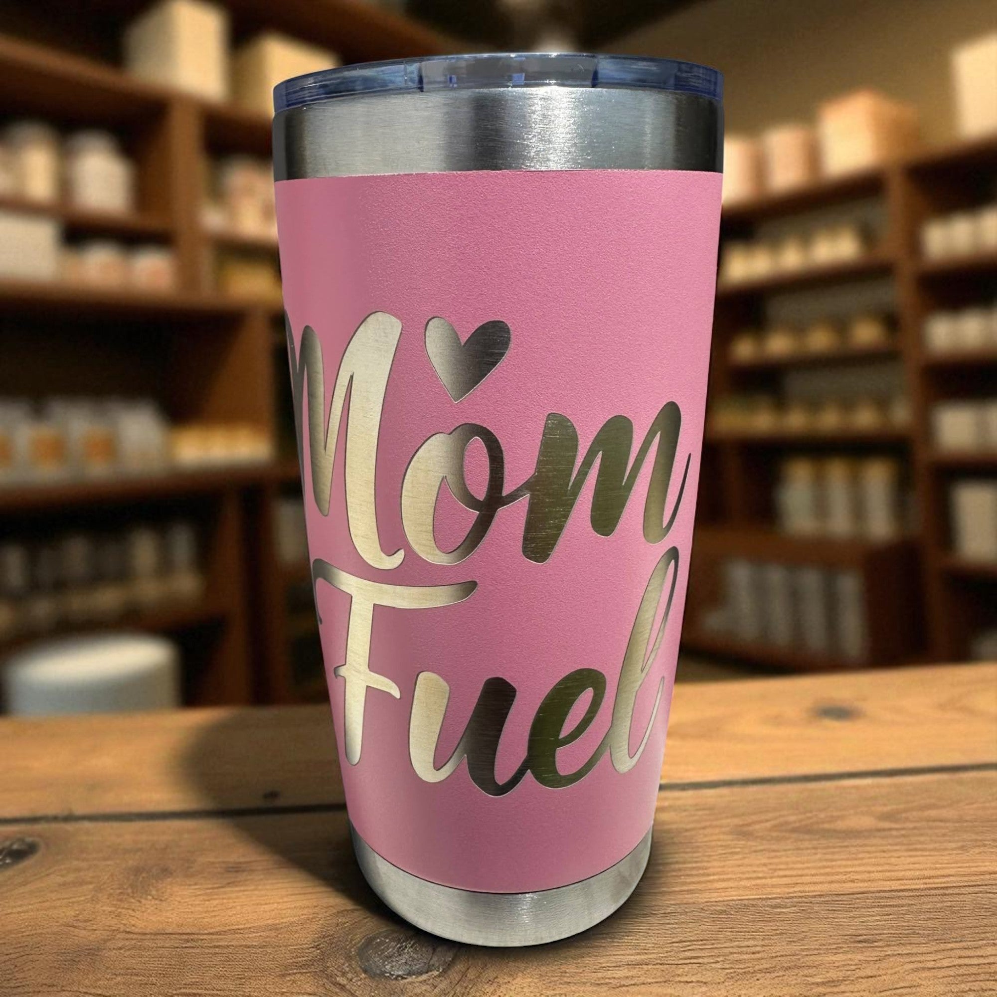 20oz Tumbler — Mom Fuel (pink) Ctrl‑Alt‑Engrave