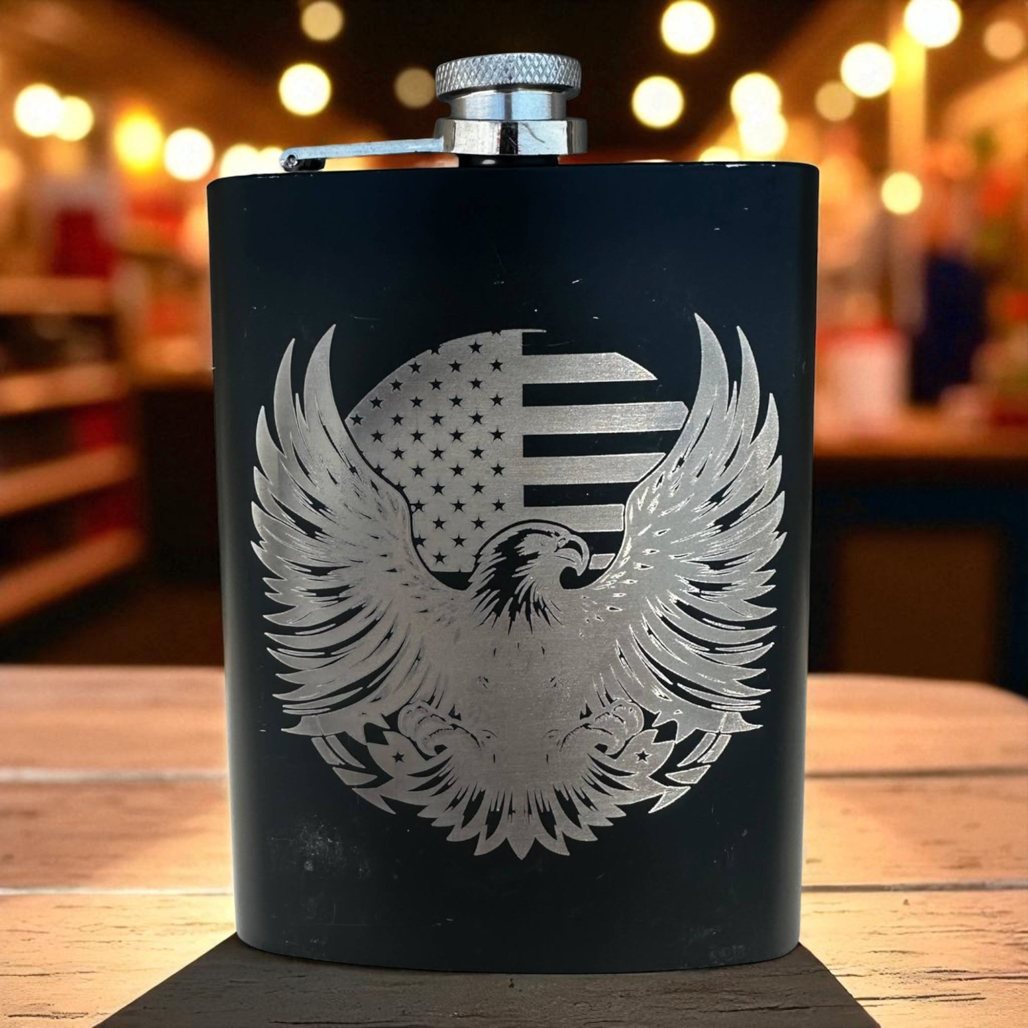 Flask — Eagle and American flag Ctrl‑Alt‑Engrave