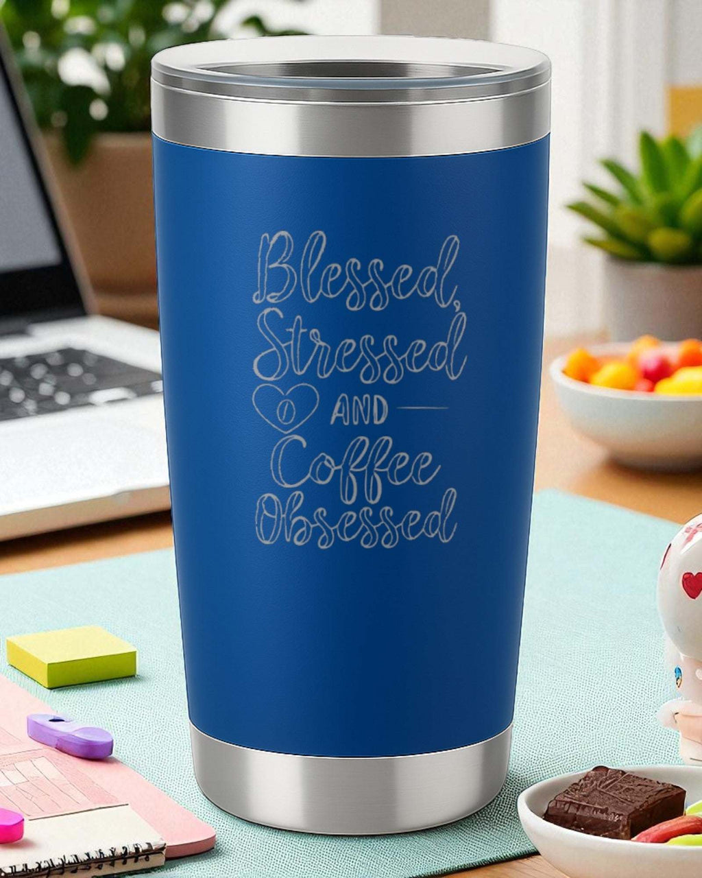 “Blessed, Stressed, and Coffee Obsessed” – Script Coffee Tumbler Ctrl-Alt-Engrave