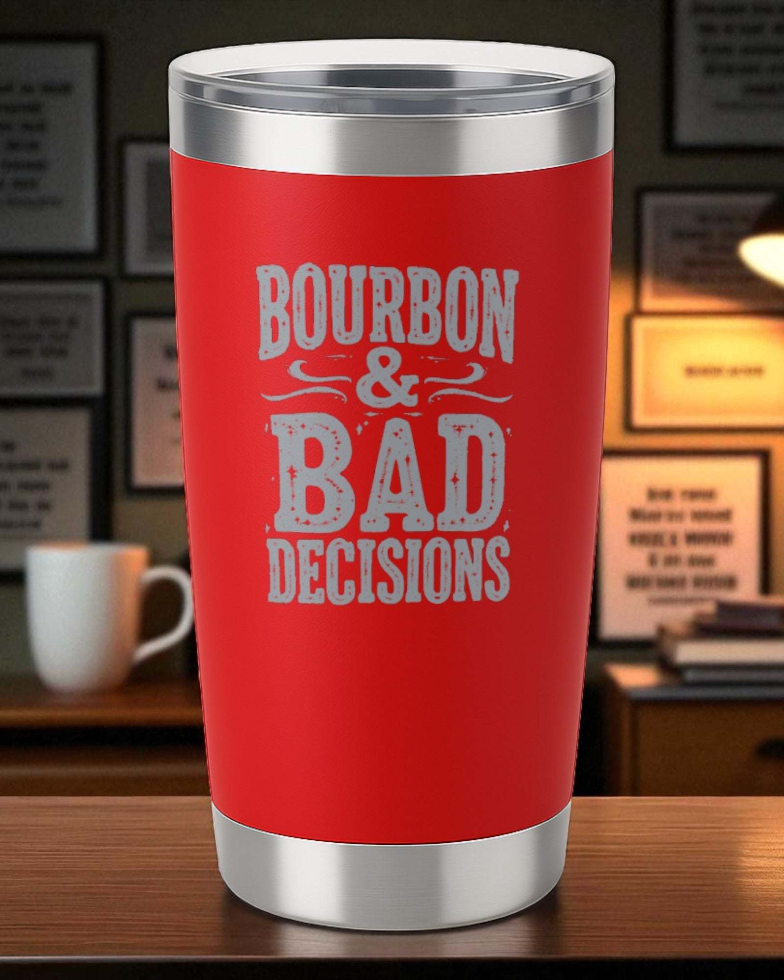 Bourbon & Bad Decisions – Engraved Whiskey Tumbler Ctrl-Alt-Engrave