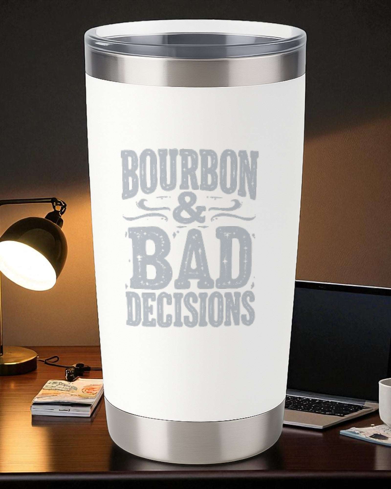 Bourbon & Bad Decisions – Engraved Whiskey Tumbler Ctrl-Alt-Engrave