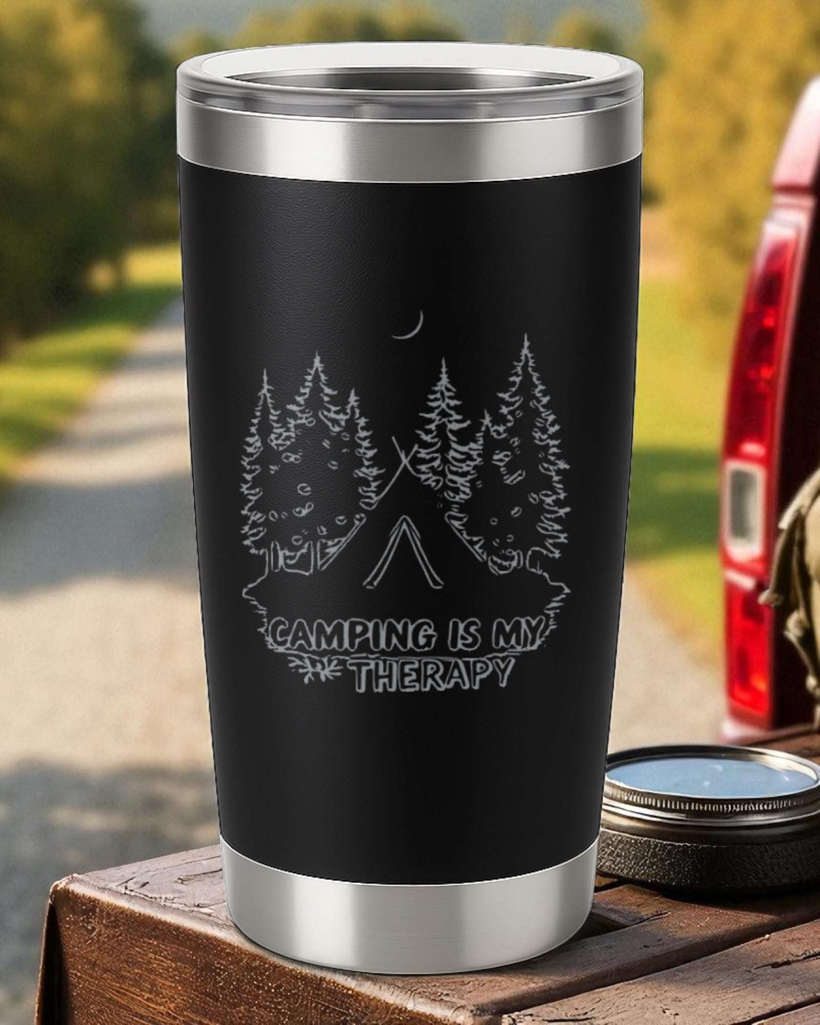 “Camping is My Therapy” – Outdoor Lover Tumbler Ctrl-Alt-Engrave