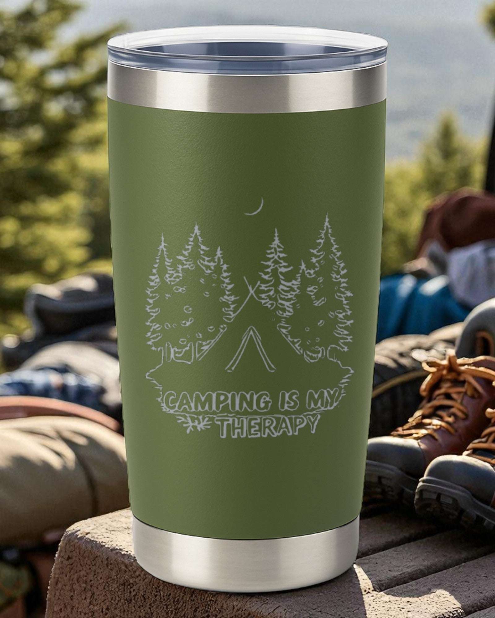 “Camping is My Therapy” – Outdoor Lover Tumbler Ctrl-Alt-Engrave