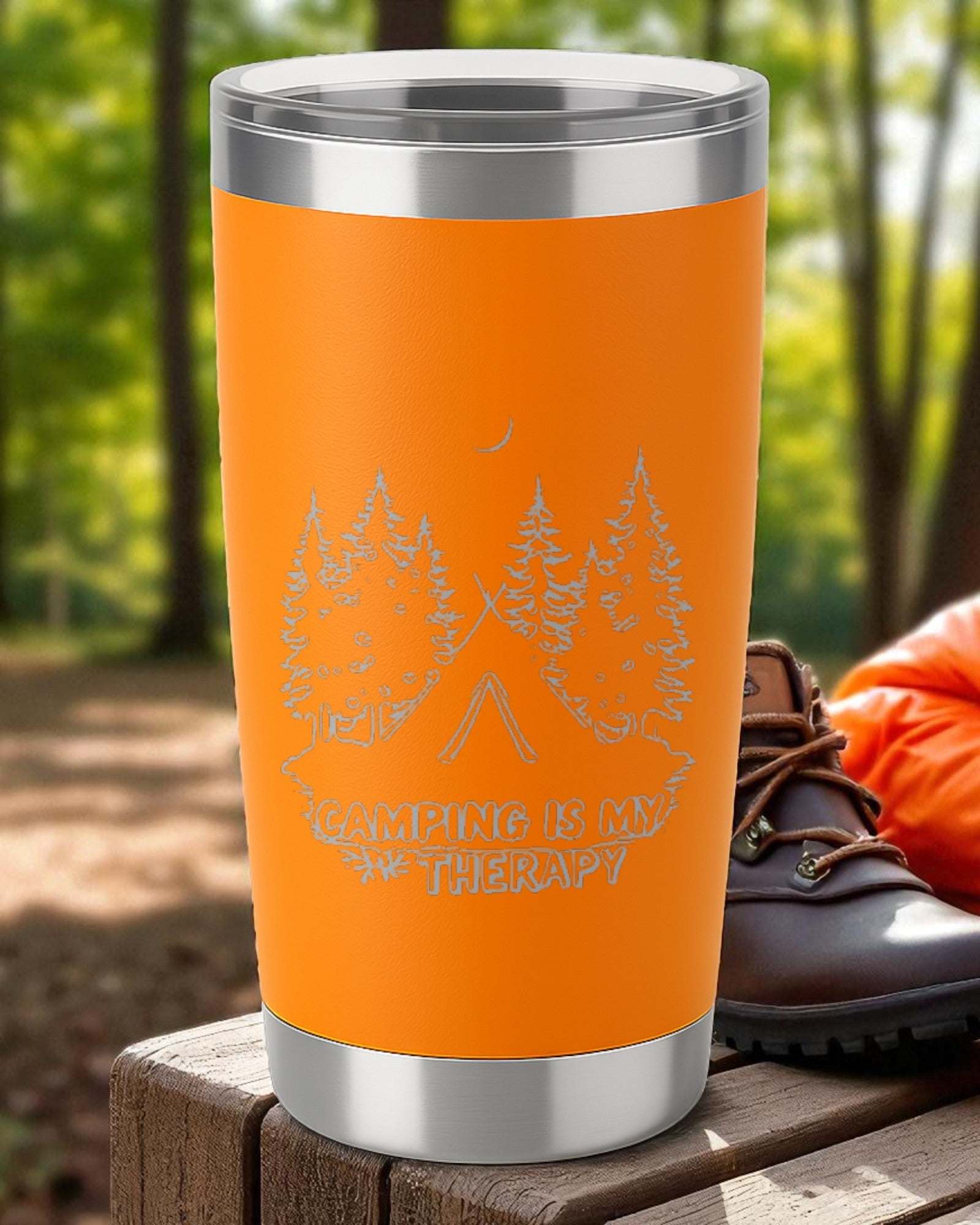 “Camping is My Therapy” – Outdoor Lover Tumbler Ctrl-Alt-Engrave