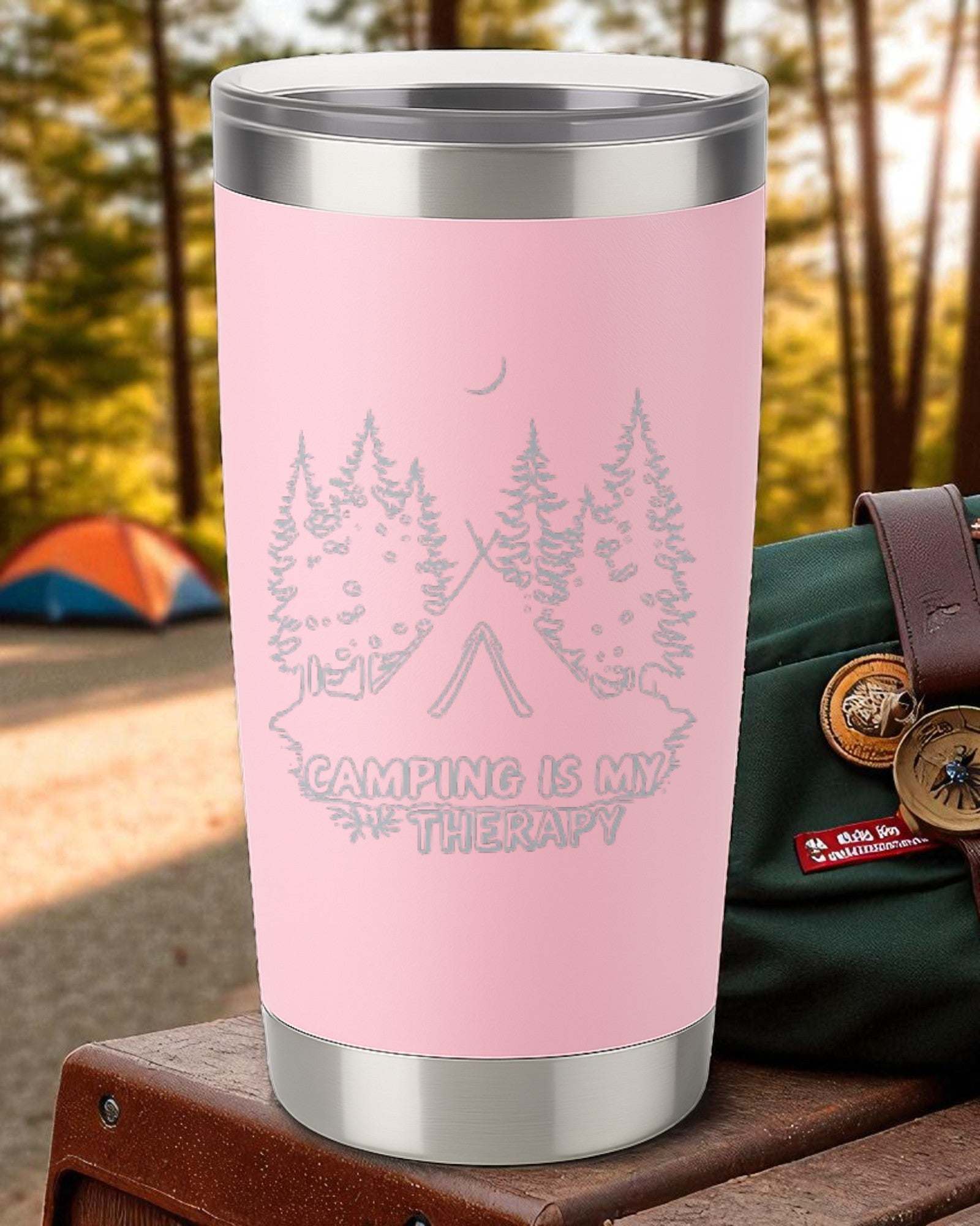 “Camping is My Therapy” – Outdoor Lover Tumbler Ctrl-Alt-Engrave