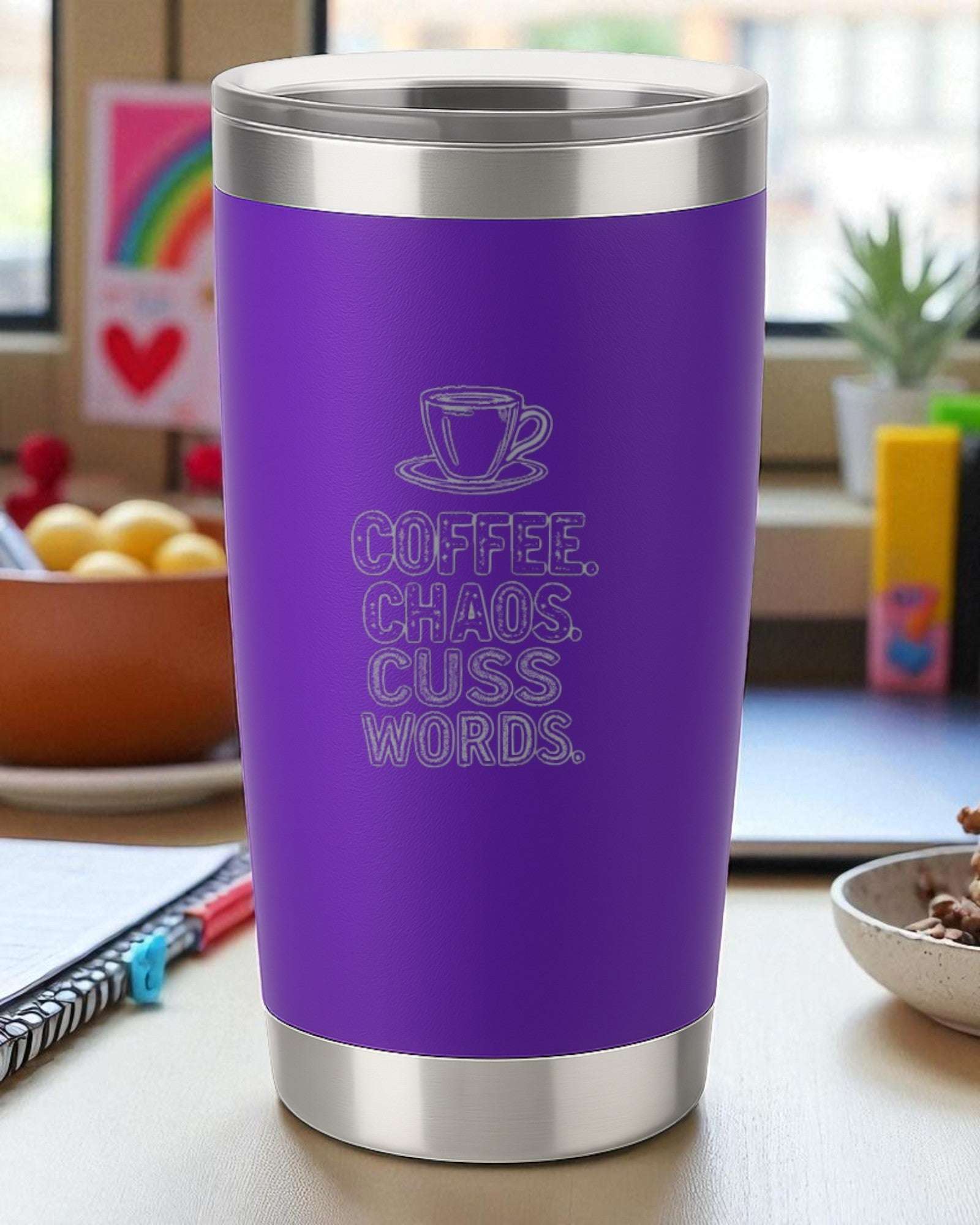 “Coffee. Chaos. Cuss Words.” – Chaotic Coffee Tumbler Ctrl-Alt-Engrave