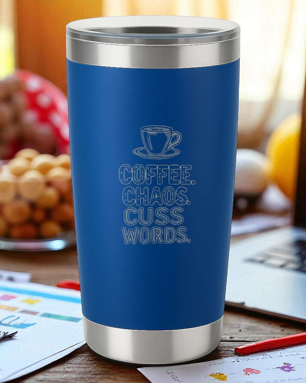 “Coffee. Chaos. Cuss Words.” – Chaotic Coffee Tumbler Ctrl-Alt-Engrave