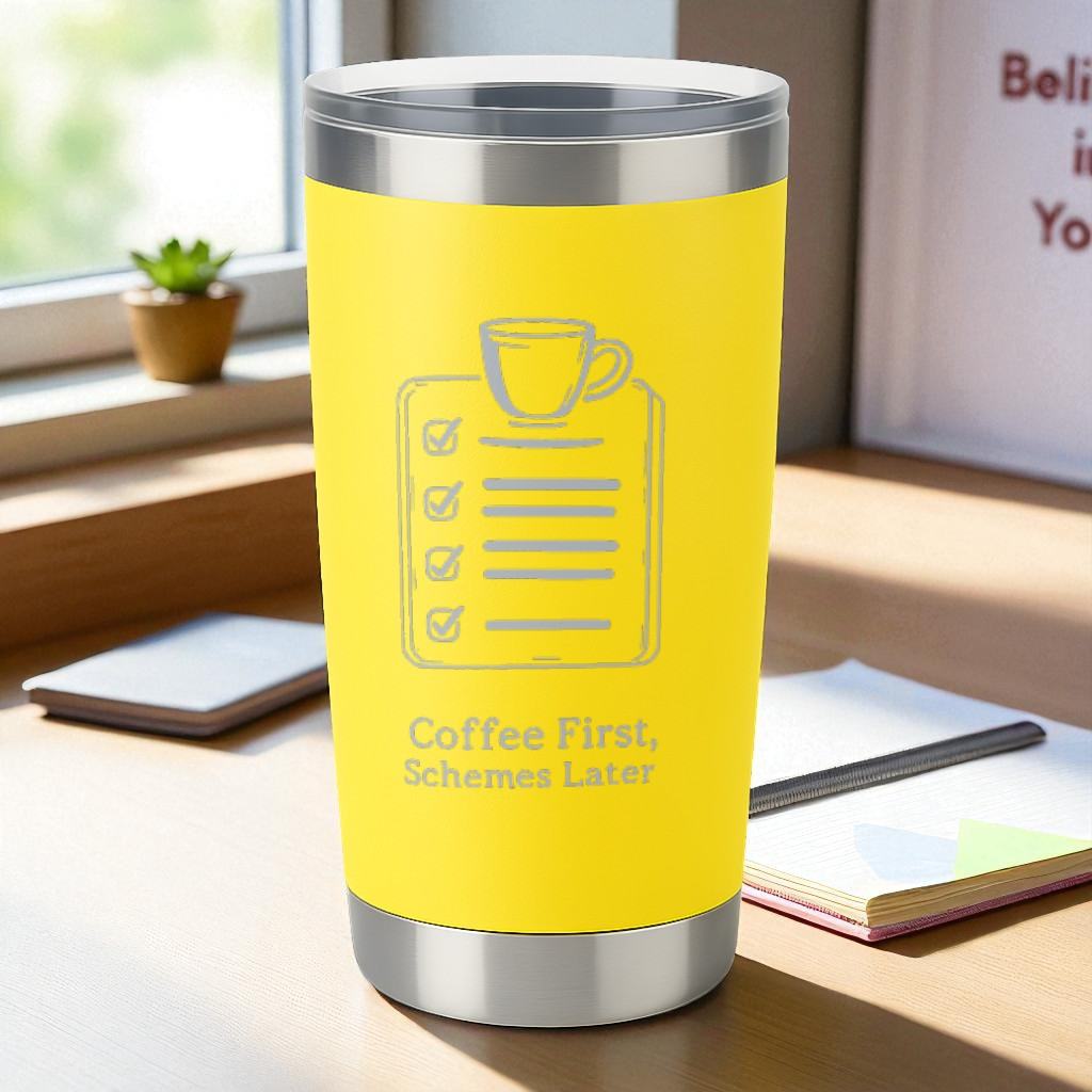 Coffee First, Schemes Later – Hustler Tumbler Ctrl-Alt-Engrave