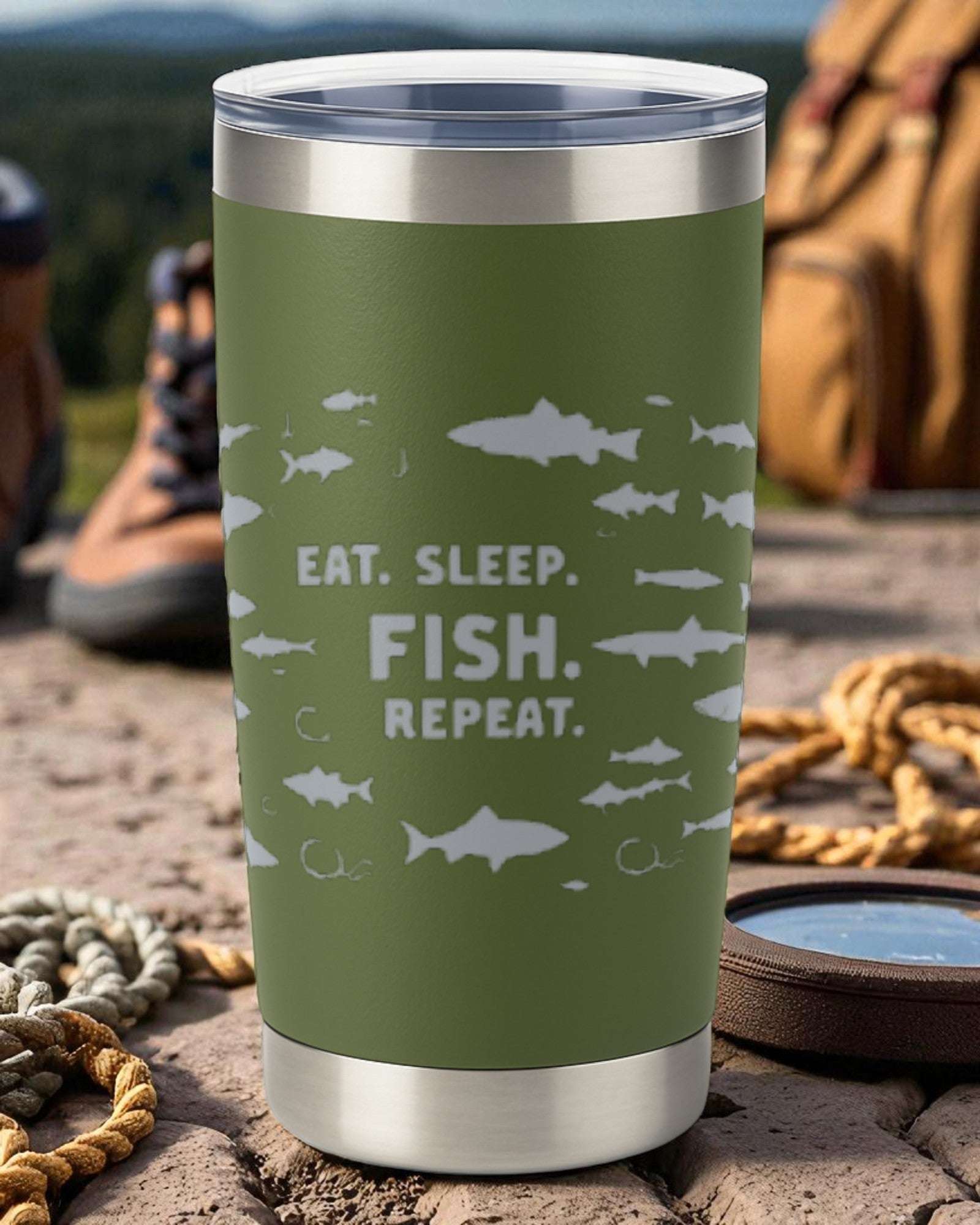 Eat. Sleep. Fish. Repeat. – Fishing Tumbler Ctrl-Alt-Engrave