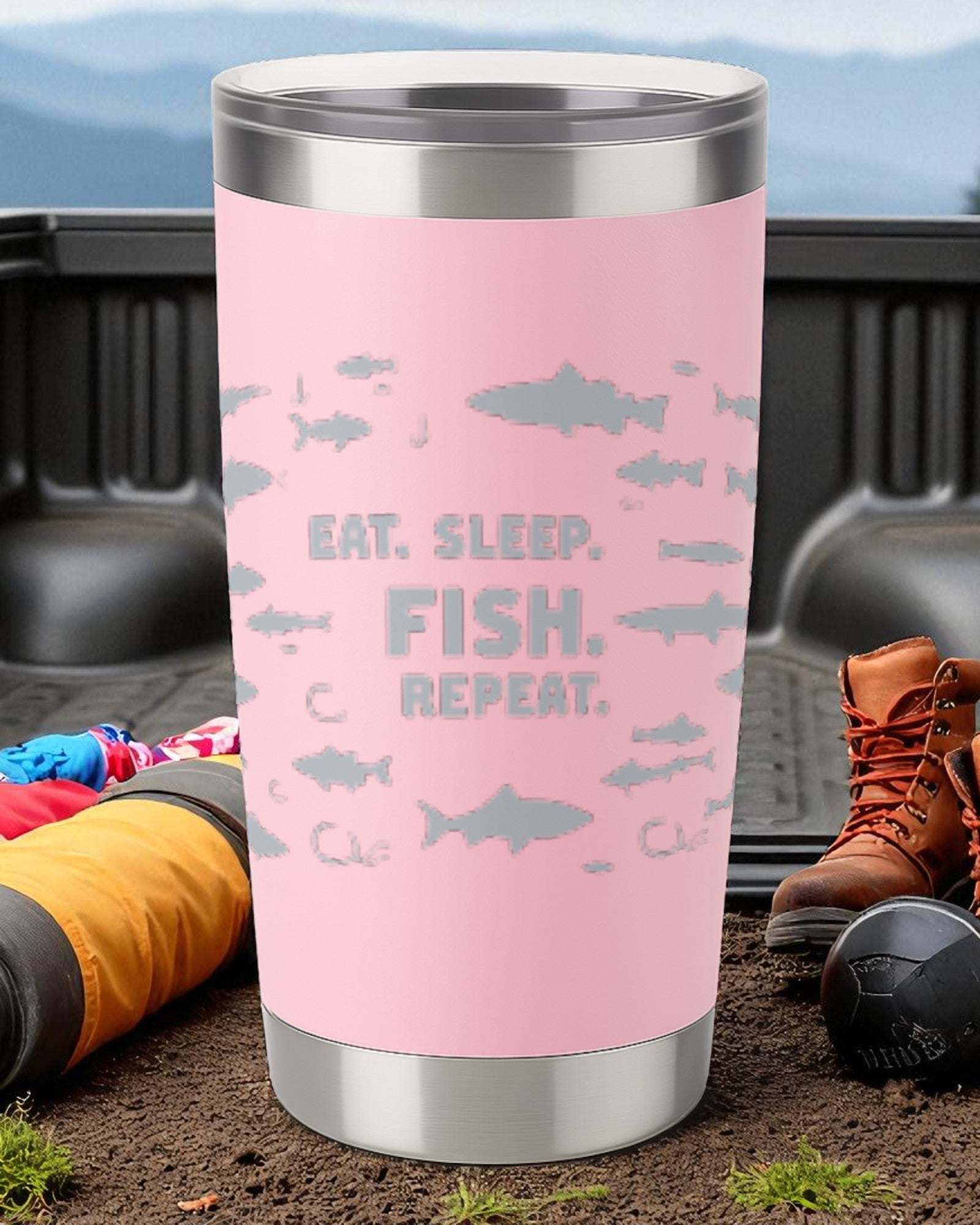Eat. Sleep. Fish. Repeat. – Fishing Tumbler Ctrl-Alt-Engrave