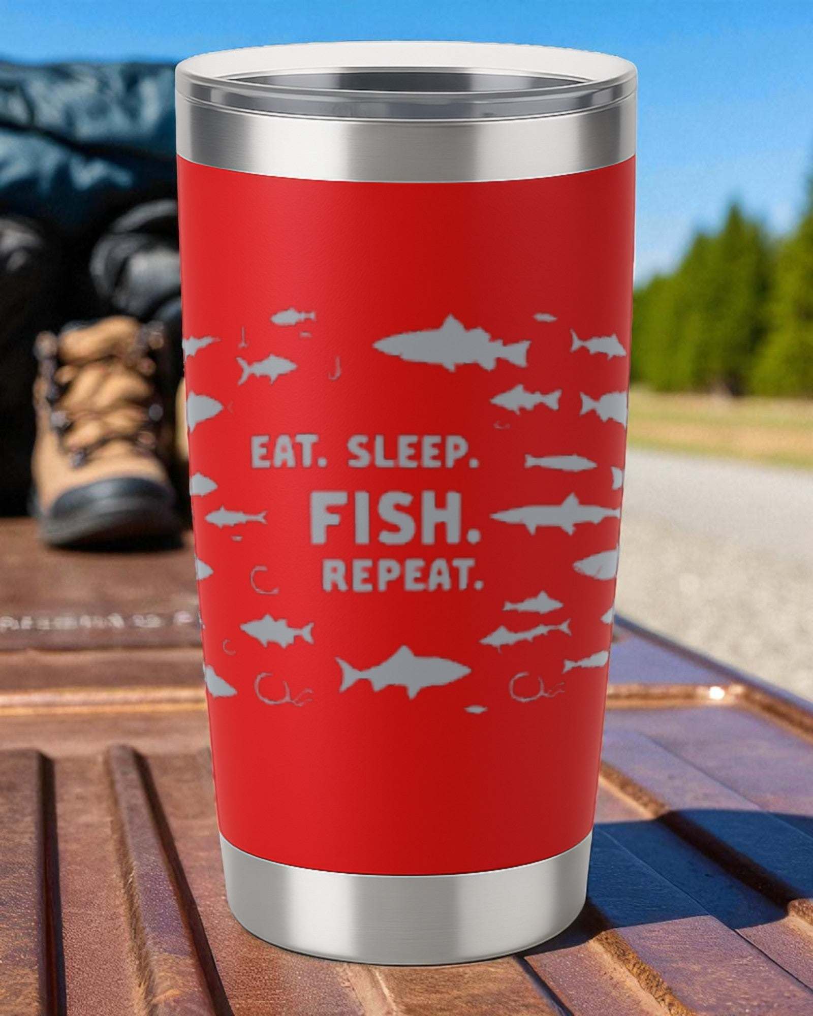 Eat. Sleep. Fish. Repeat. – Fishing Tumbler Ctrl-Alt-Engrave