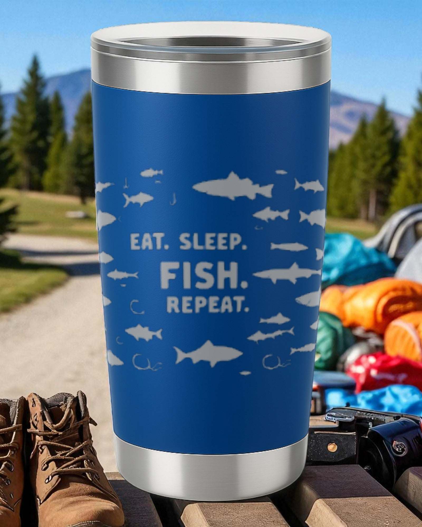 Eat. Sleep. Fish. Repeat. – Fishing Tumbler Ctrl-Alt-Engrave